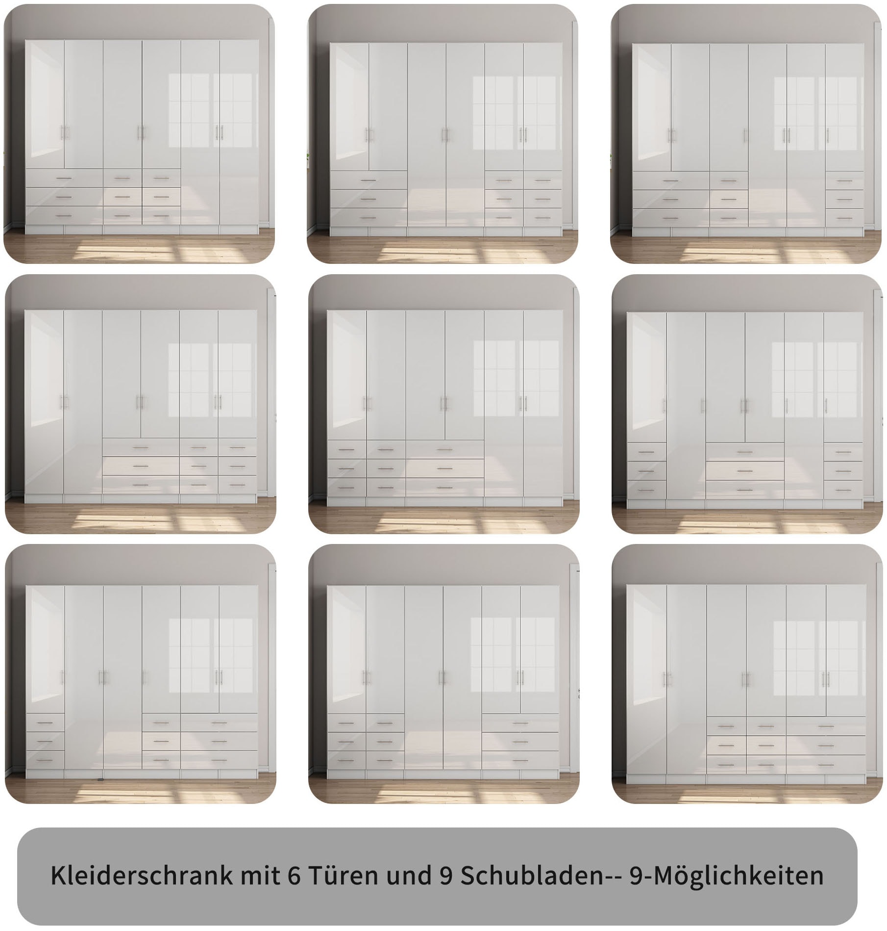 OTTO home Kleiderschrank »Trento Schlafzimmerschrank Garderobe Hochglanz Bestseller« Schrank mit 6 Türen und 9 Schubladen, höchglänzende Fronten