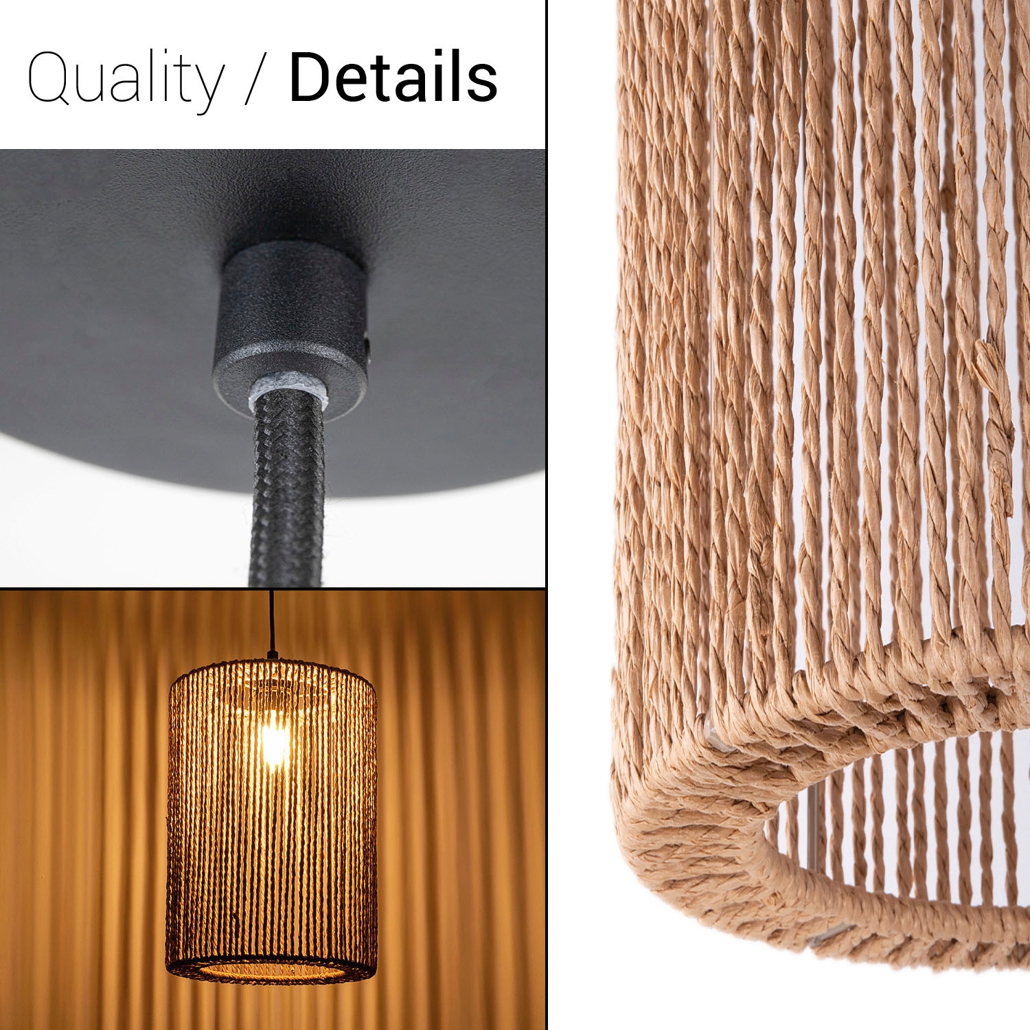 Paco Home Pendelleuchte »Hugo Ricarda«, Leuchtmittel E27 | ohne Leuchtmittel, Wohnzimmer Esszimmer Rattan Optik Boho Lampenschirm Papier Rund