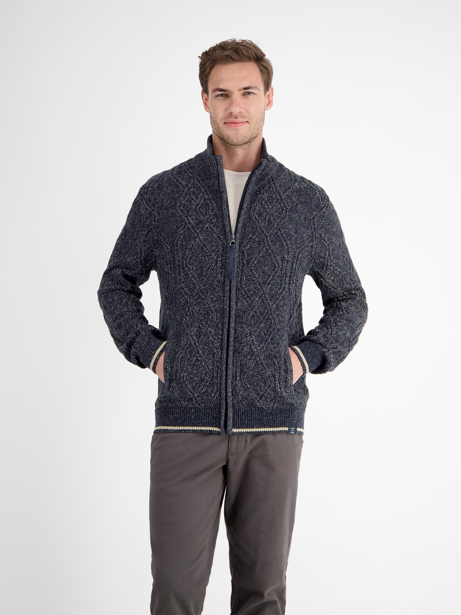 LERROS Strickjacke »LERROS Herren-Strickjacke mit Zopfmuster«