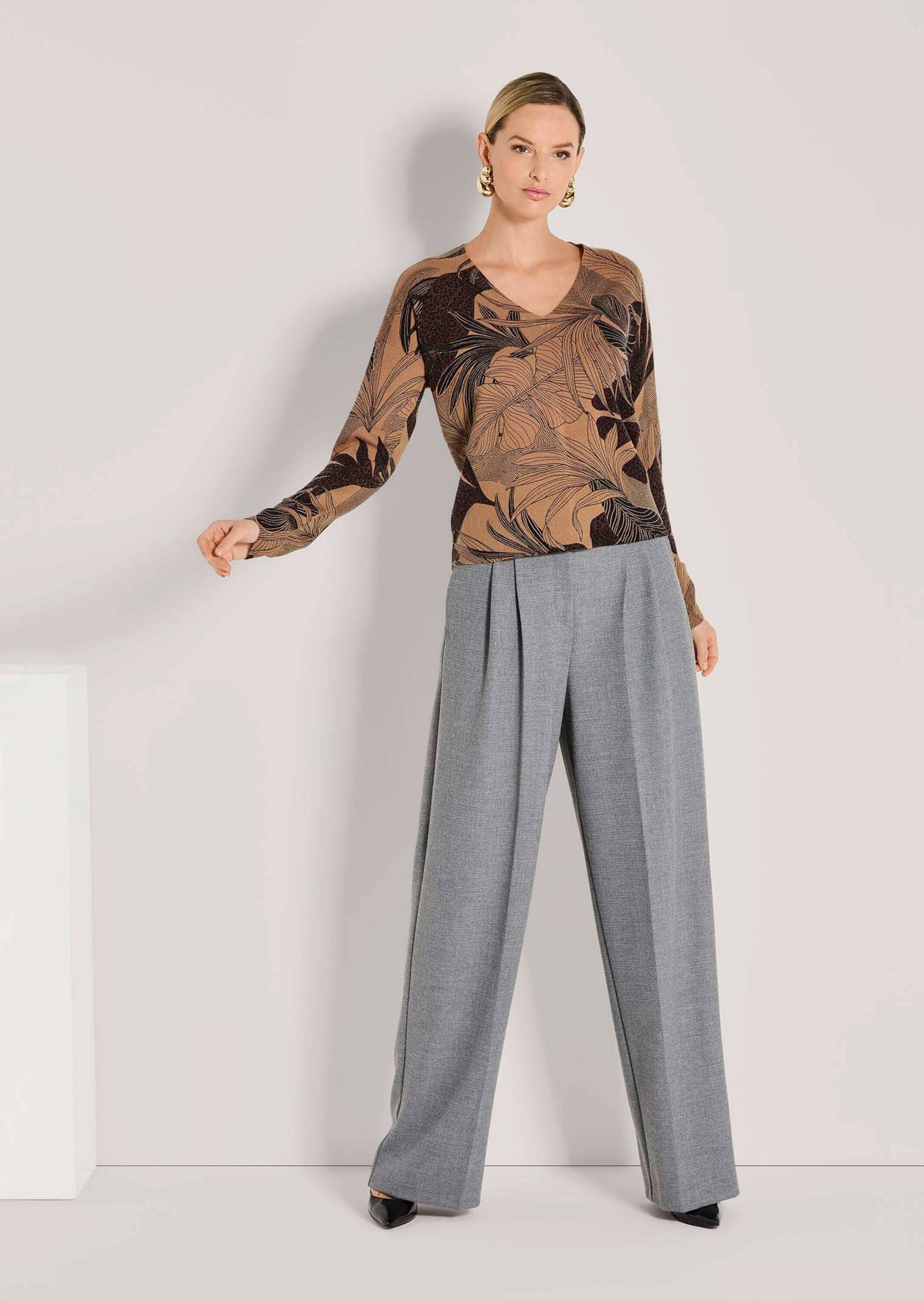 MADELEINE Longpullover »Kaschmirpullover Kaschmirpullover mit V-Ausschnitt« Kaschmir-Druckpullover