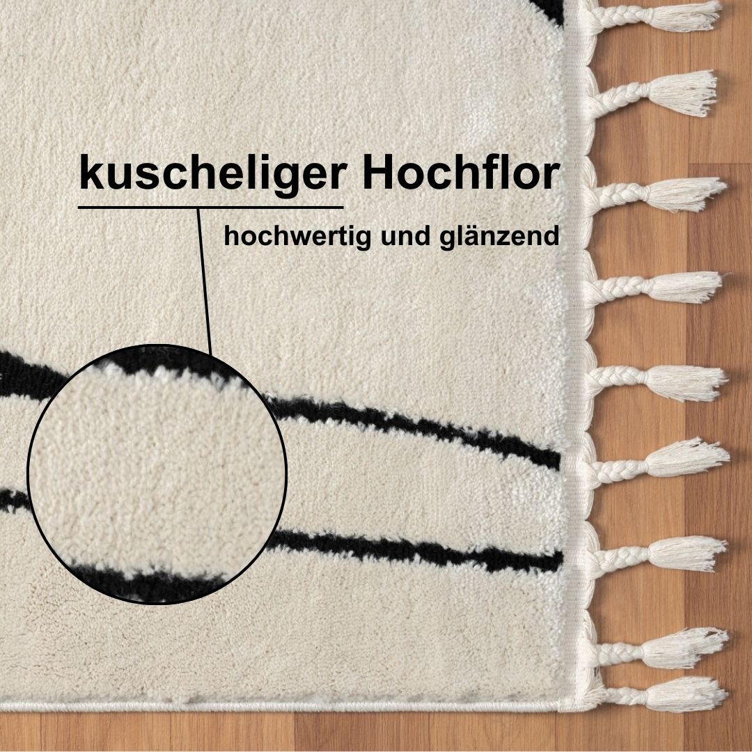 Myflair Möbel & Accessoires Hochflor-Teppich »Moroccan Handwrite«, rechteckig, 24 mm Höhe, modern, marokkanisches Design, flauschig weich, mit Fransen