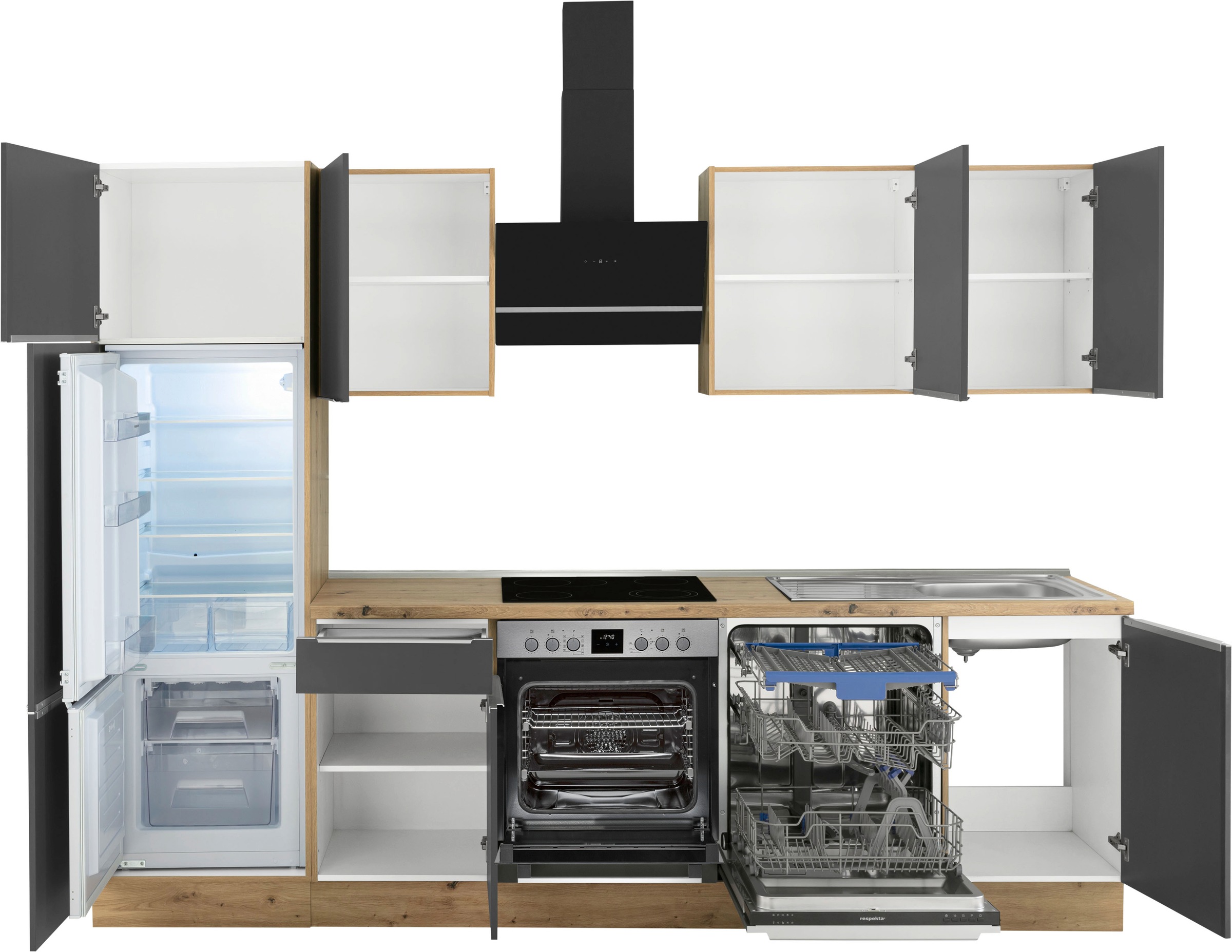RESPEKTA Küchenzeile »Safado aus der Serie Marleen«, Online 280 Breite wie Ausstattung Close Funktion, im Shop hochwertige cm Soft OTTO