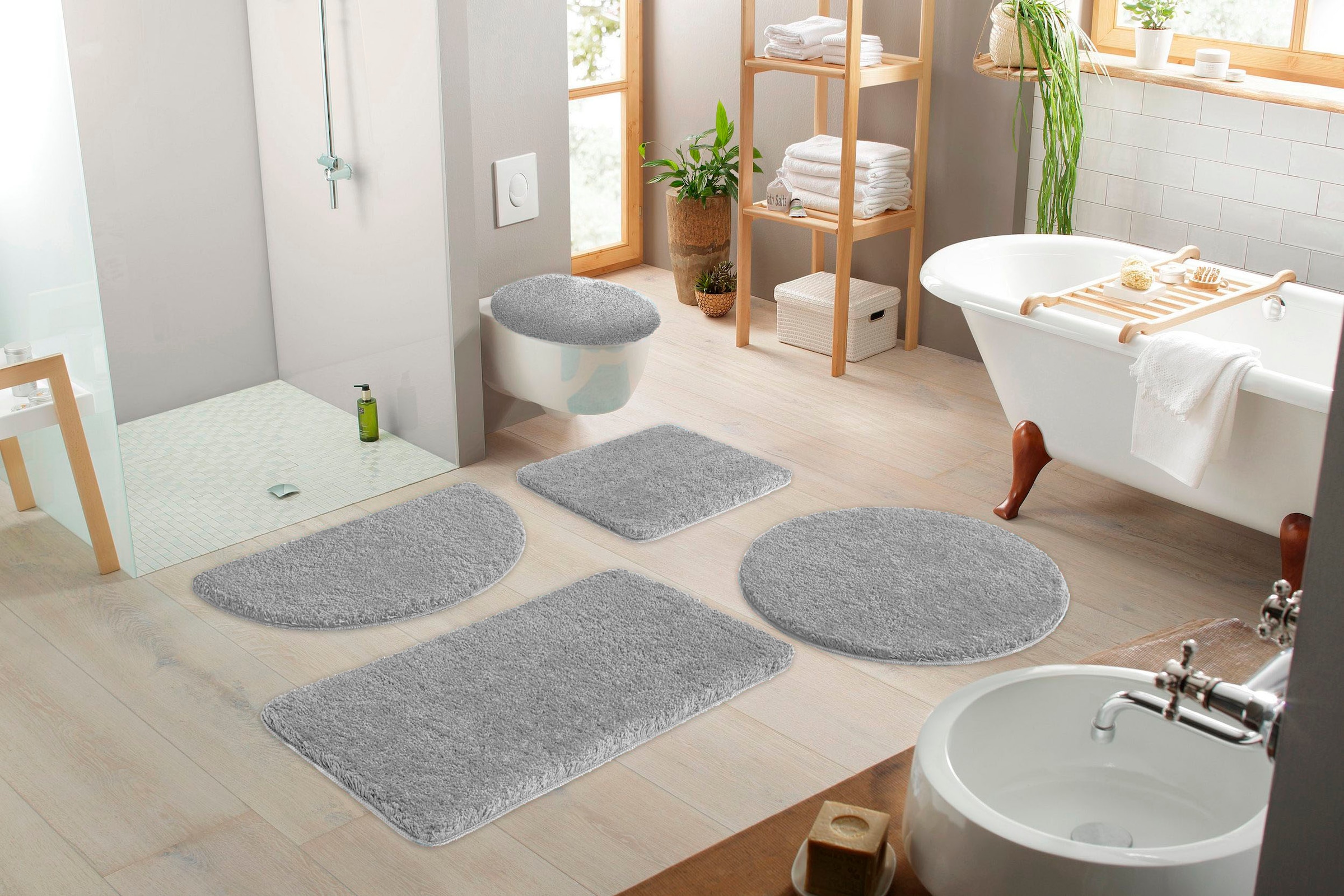 my home Badematte »Sanremo, Badvorleger, Badezimmer Teppich«, rutschhemmend beschichtet, fußbodenheizungsgeeignet-schnell trocknend, Badteppich, unifarben, rechteckig, rund & als 3-tlg. Set erhältlich