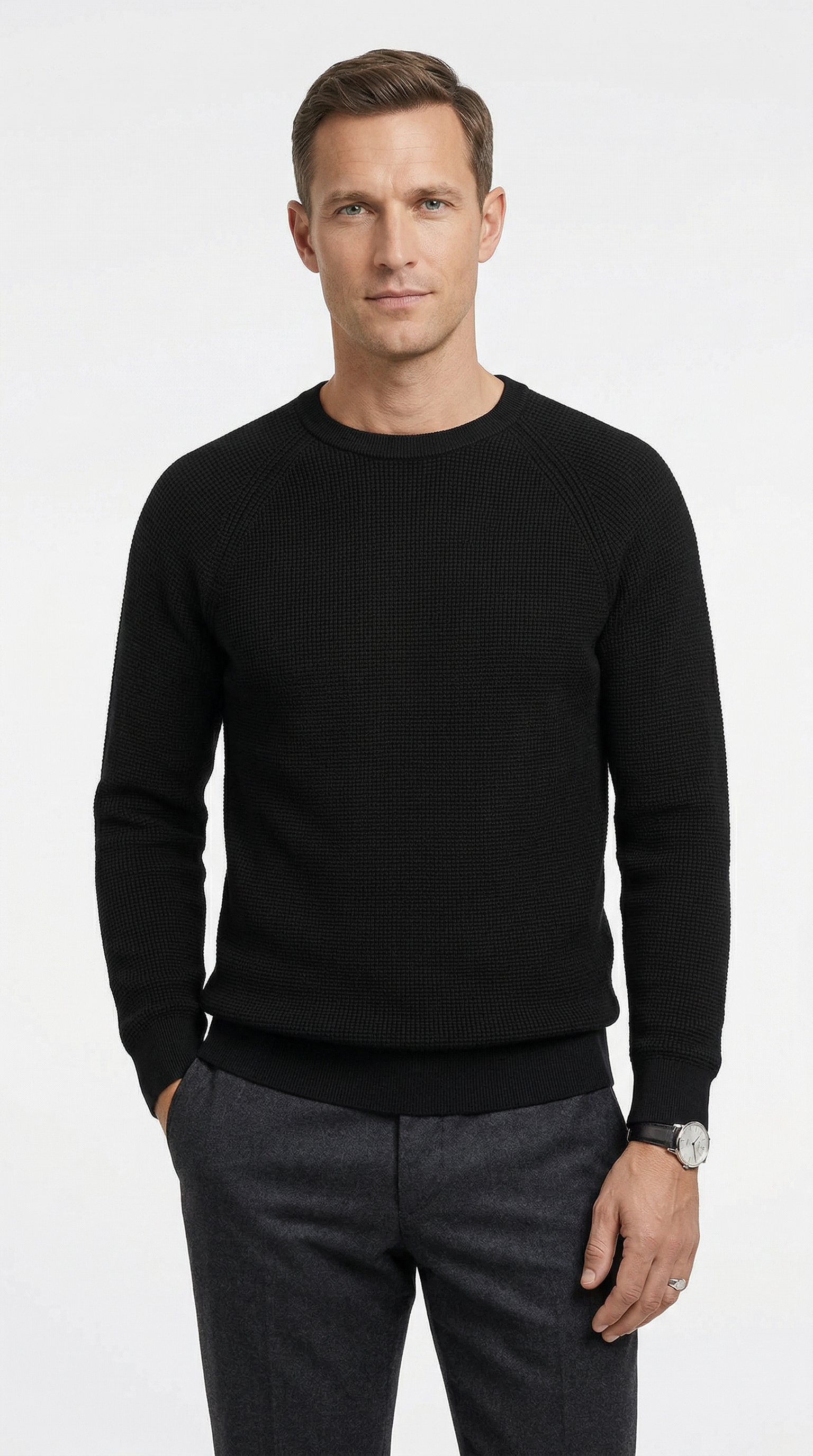 OLYMP Rundhalspullover »Waffle Structure« Rundhals, casual, unifarben, regular fit