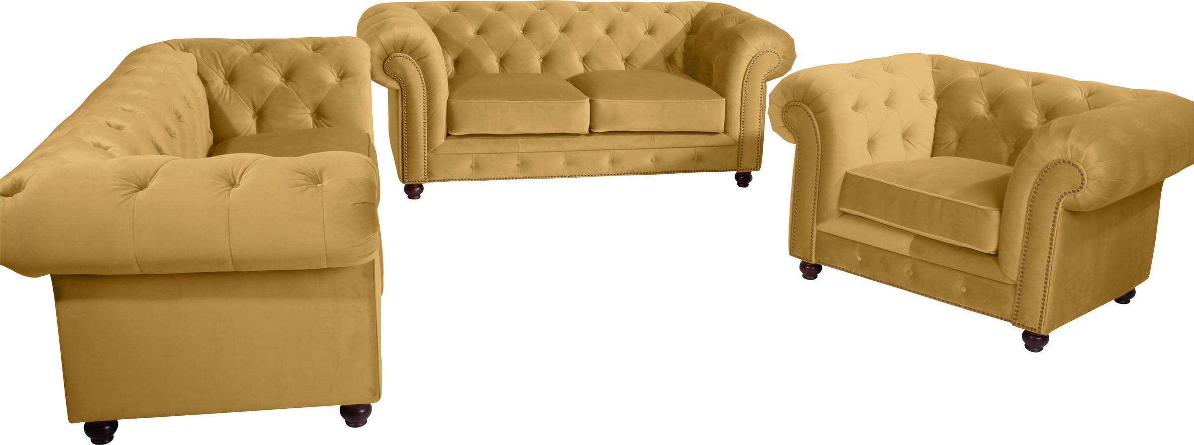 Max Winzer® Polstergarnitur »Old England Chesterfield, hochwertig und elegant«, (3 tlg.), mit edler Knopfheftung, 3-tlg.