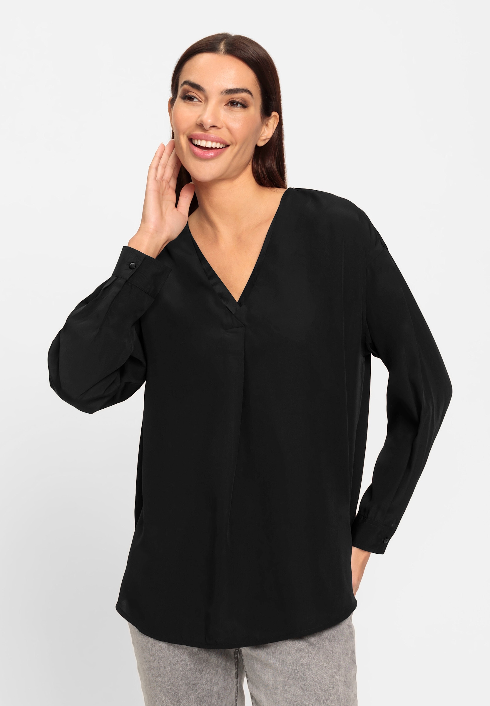 heine Klassische Bluse »Bluse Schlupfbluse mit Satin am V-Ausschnitt«