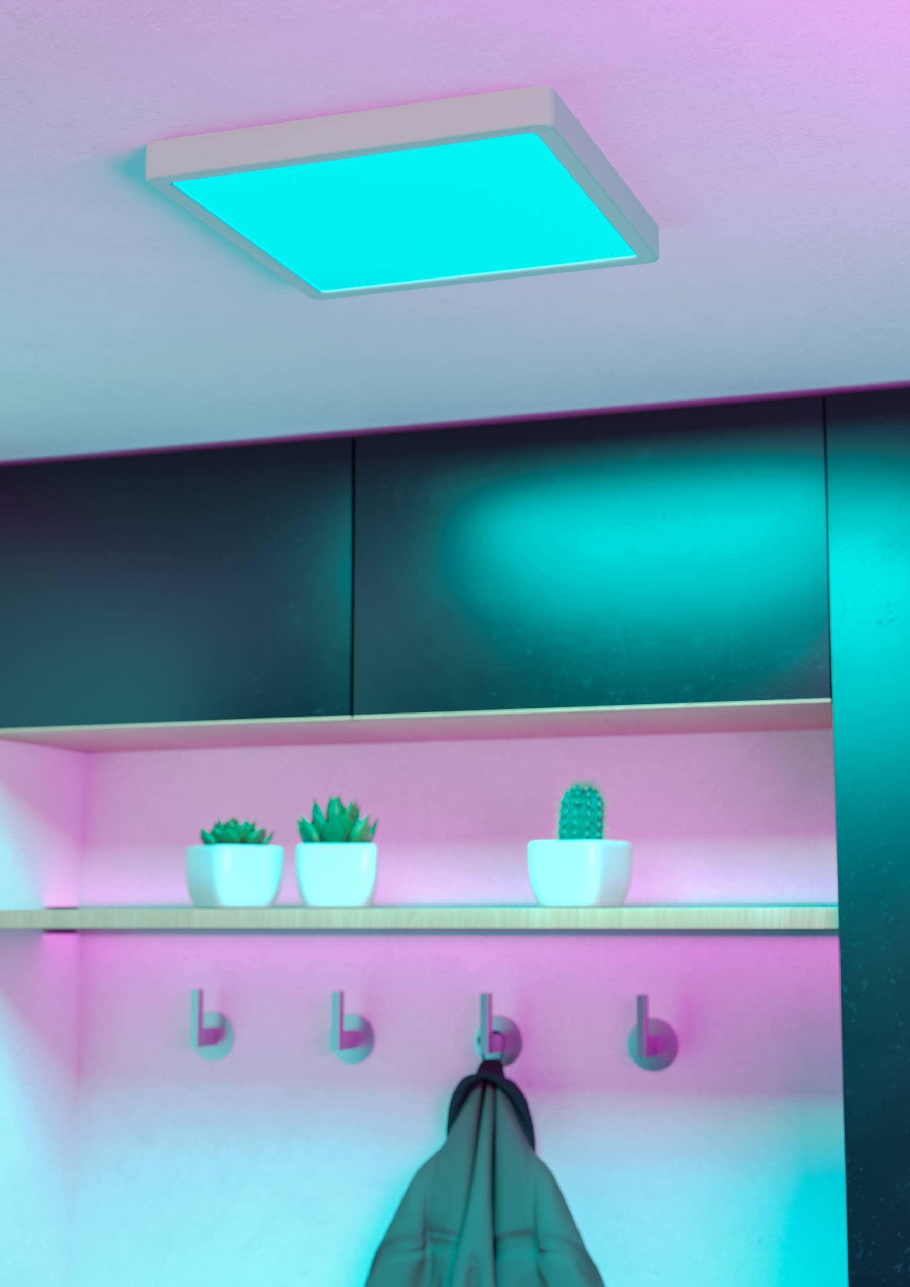 EGLO Aufbauleuchte »Fueva 6-Z Deckenlampe, ZigBee, App und Sprachsteuerung, Badlampe, IP44« LED-Modul 1 Stk. Kaltweiß | RGB Aufbauleuchte - L29,5 x B29,5 x H2,5 cm - weiß - 13,5W inkl.