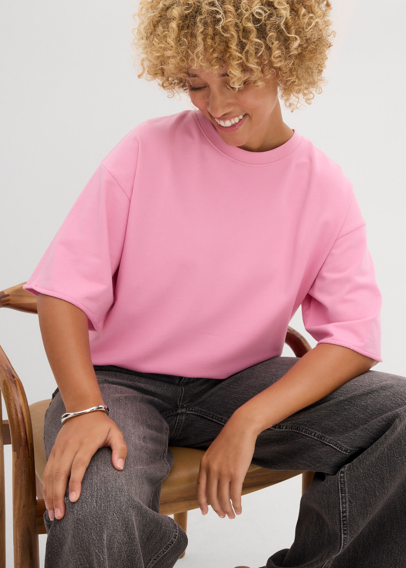 bonprix Longsweatshirt , lässige Passform, Halbarm-Design, aus reiner Baumwolle
