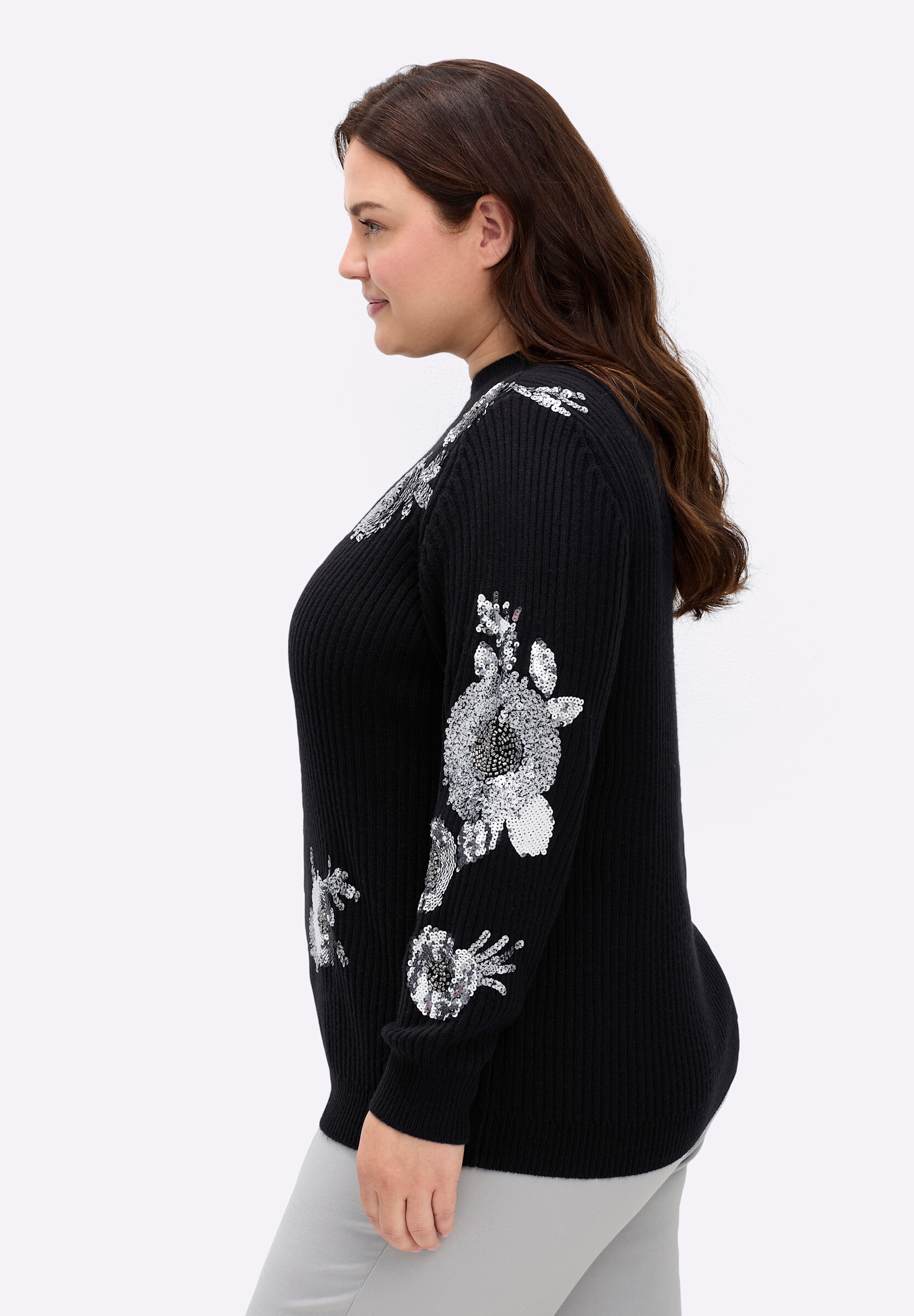 sheego by Joe Browns Strickpullover »Pullover Pullover mit Stehkragen und Paillettenstickerei«