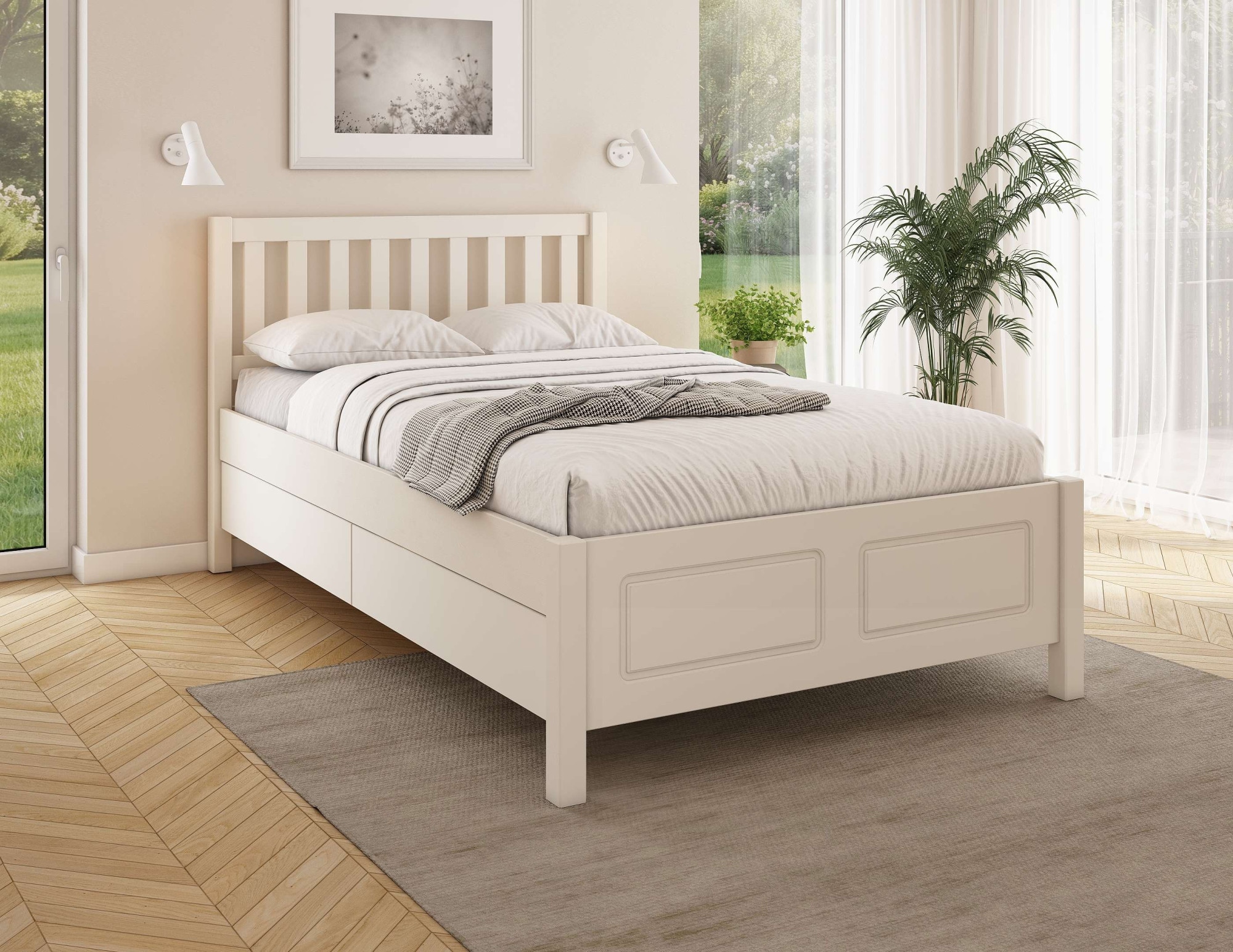 OTTO home Stauraumbett »Synnra, Stauraumbett, 4 Schubladen, Made in EU, Landhausstil« FSC® zertifiziert, Kassettenfront, Stauraumlösung und Komfort