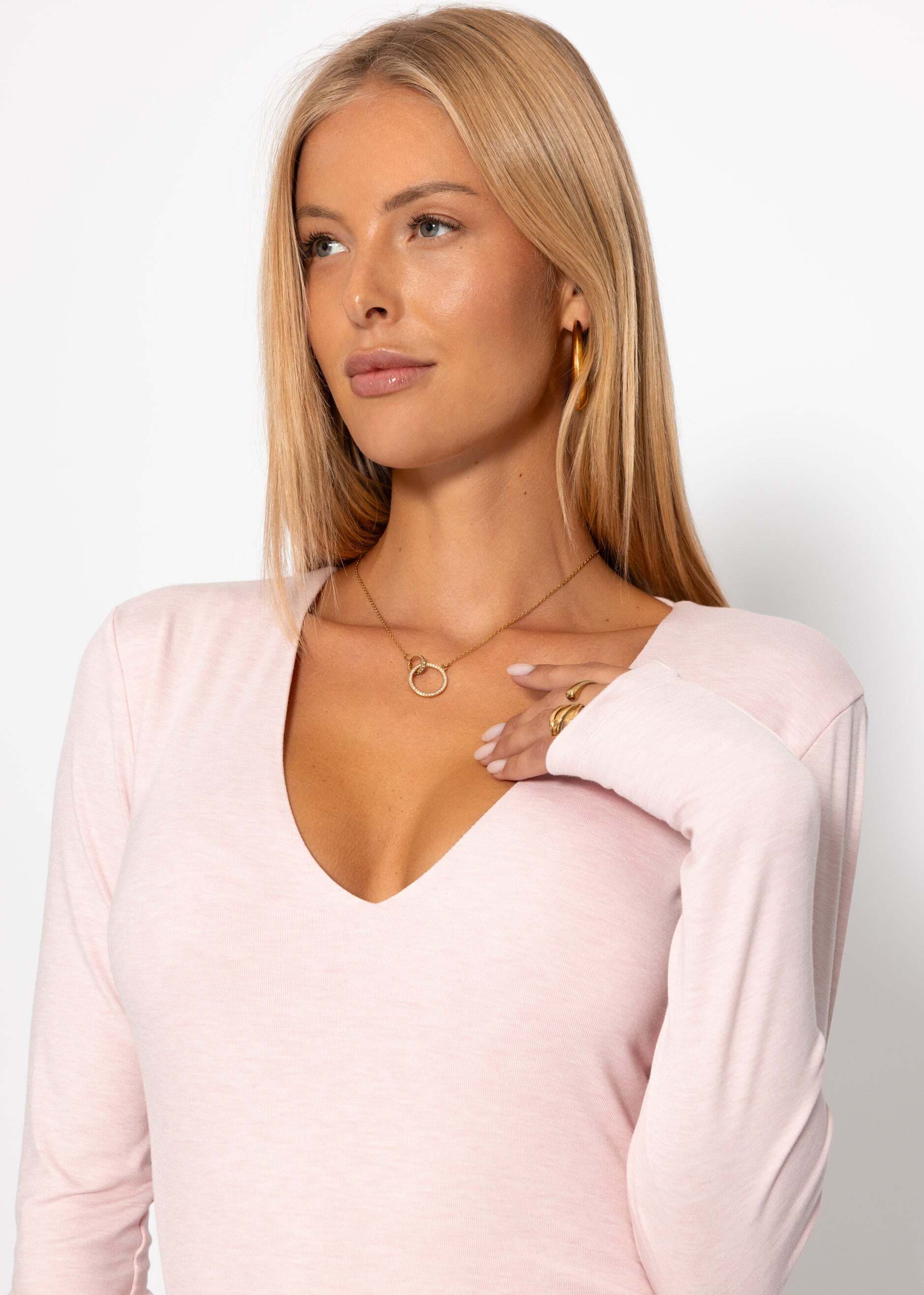 SASSYCLASSY Langarmbody »Langarm Body mit V-Ausschnitt« Moderner Body in figurbetonter Passform Rosa Schwarz Weiß Beige
