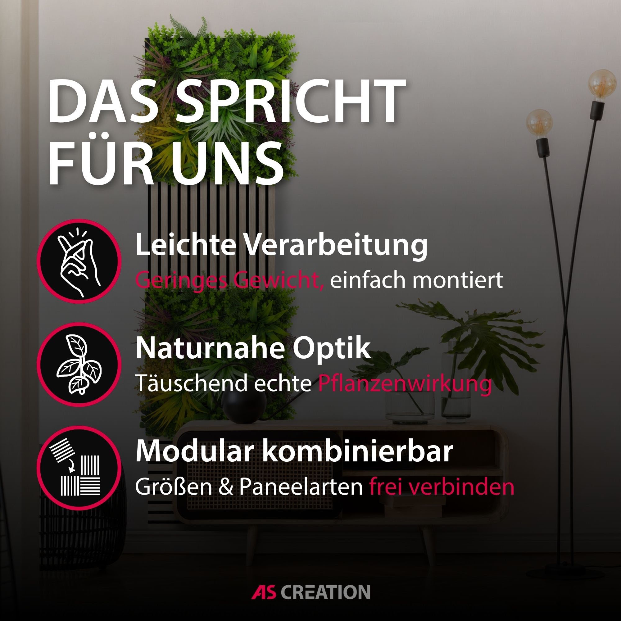 Architects Paper Wandpaneel »A.S. Création Modular Wall Wandpaneel Pflanzenoptik« 1 tlg. Kunstpflanzen auf rPET-Filz für farbstarke botanische 3D-Wände