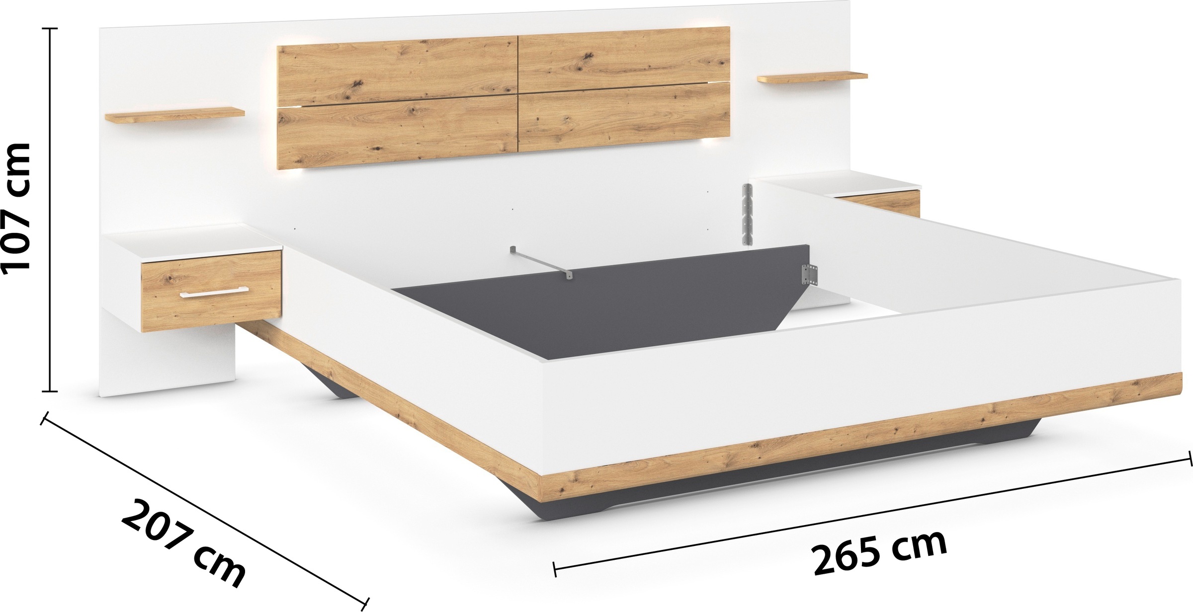 rauch Bettanlage »Bett Doppelbett Komfortbett Funktionsbett BOSTON-EXTRA« Set, Liegeflächen 160 cm oder 180 cm, 3 tlg. tlg. Mit warmer Kopfteil-Beleuchtung, 2x Hänge-Nachttische MADE IN GERMANY