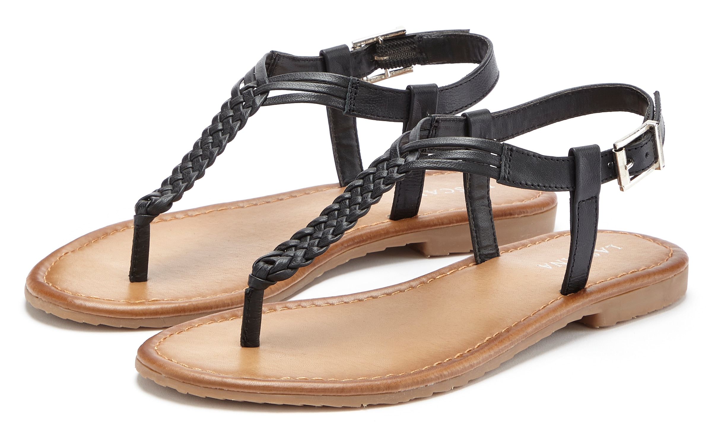 LASCANA Zehentrenner »Sandalette, Sommerschuh«, Sandale aus Leder mit Flecht-Optik