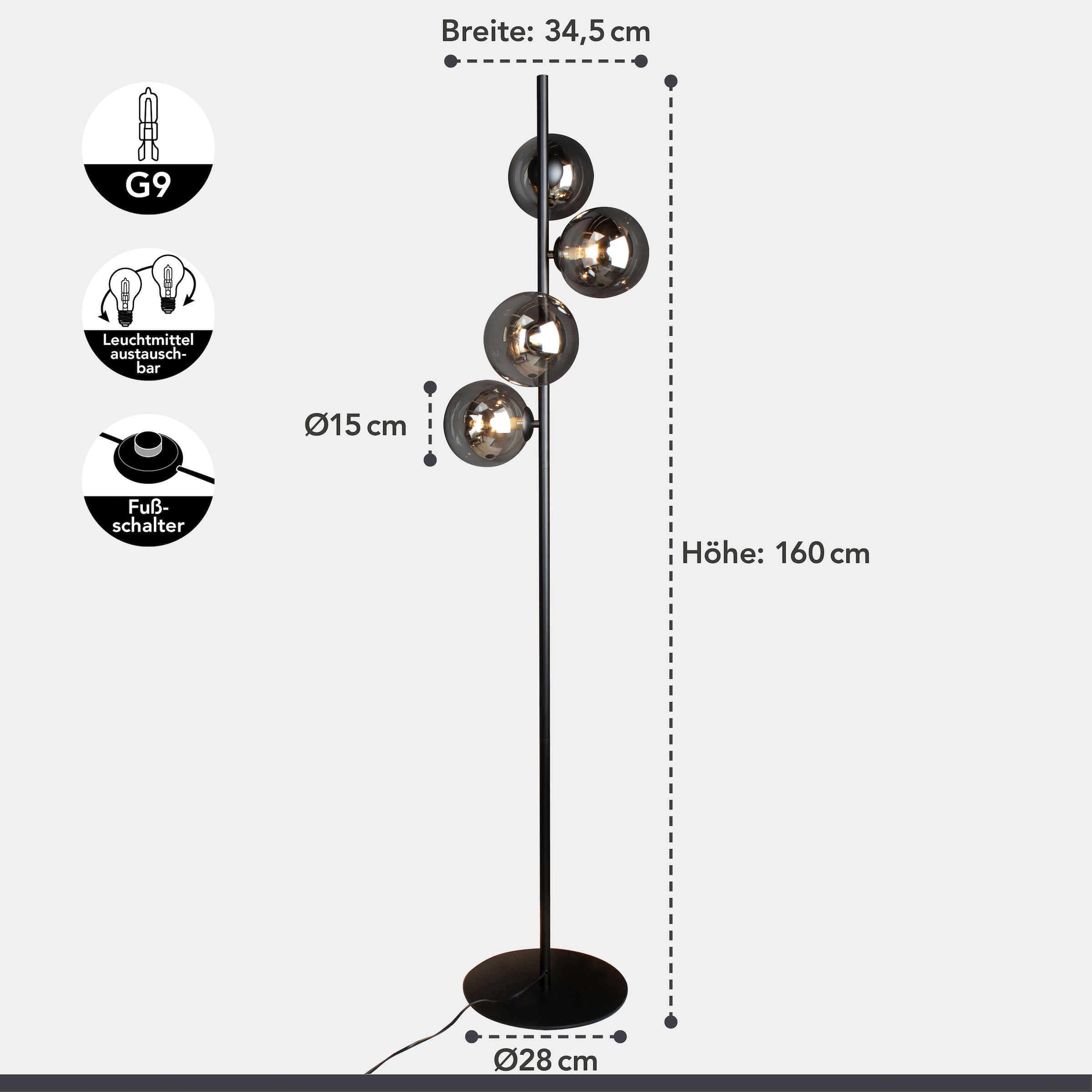 ECO-LIGHT Stehlampe »Neptun«, Leuchtmittel G9 | Leuchtmittel wechselbar