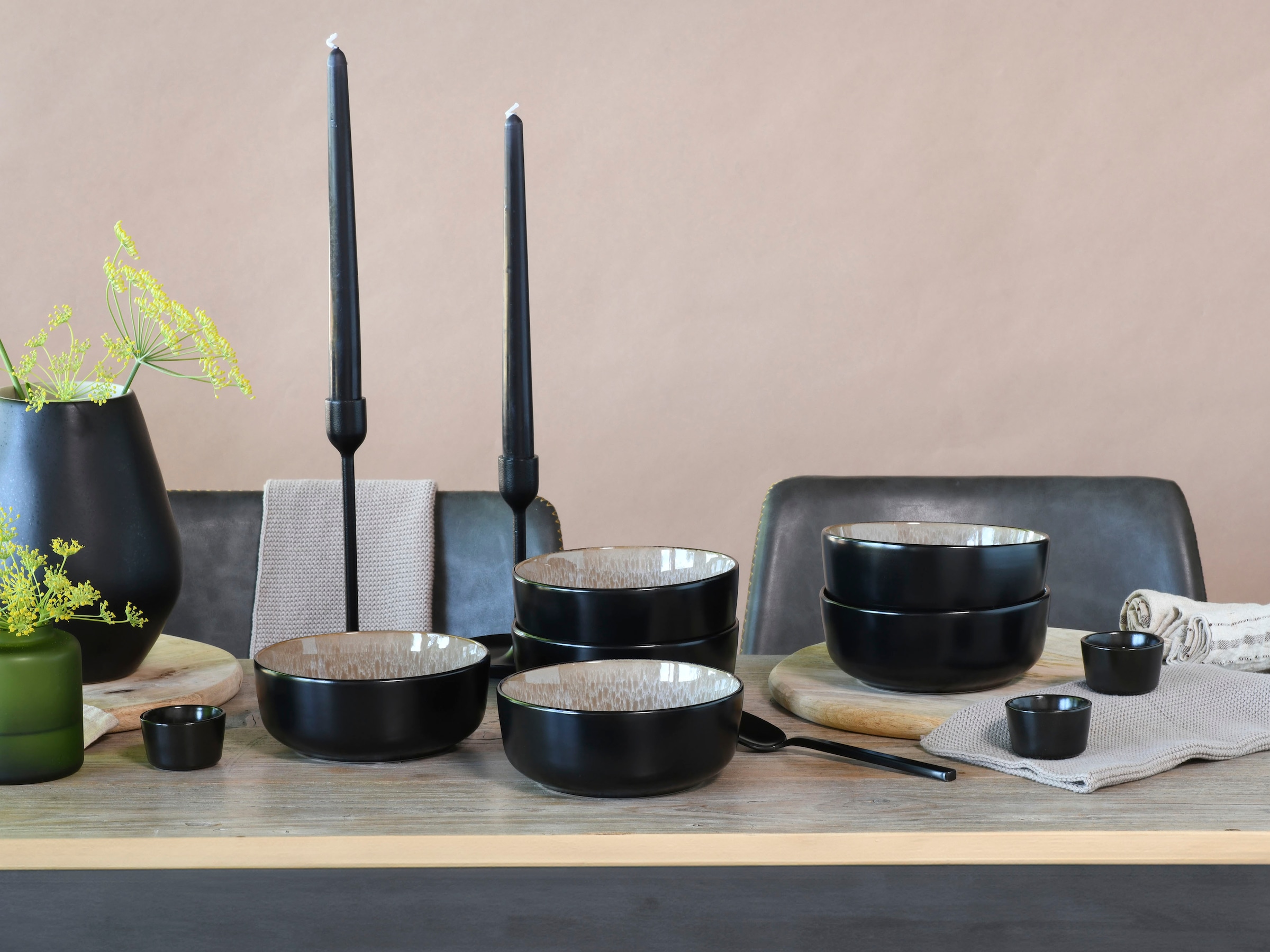 my home Müslischale »modernes Schüssel-Set Nydala, Geschirr-Set, Bowl«, 6 tlg., aus Steinzeug, hohe Haltbarkeit, spülmaschinengeeignet & mikrowellengeeignet