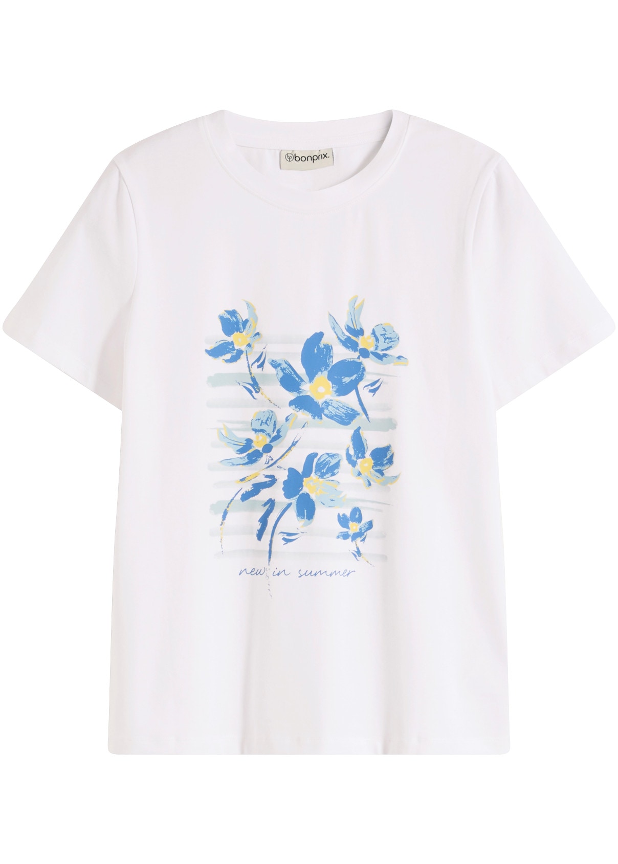 bonprix T-Shirt bequeme Passform, aus Baumwolle und Elasthan, Kurzarm-Design