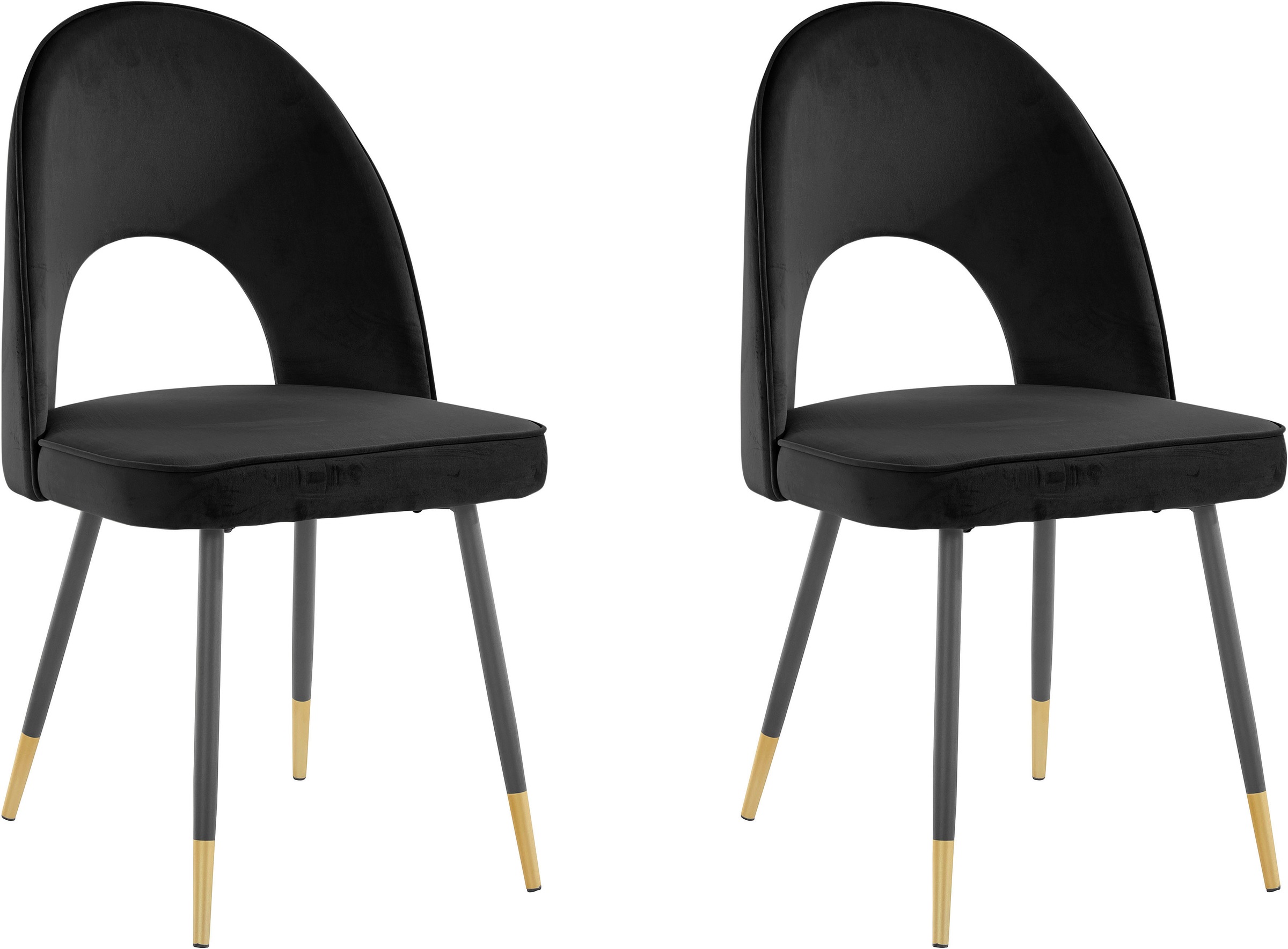 my home 4-Fußstuhl »Rosie«, 2 St., Veloursstoff, Bezug in Veloursstoff, Metallgestell in schwarz mit abgesetzten goldfarbenen Füßen, maximale Belastbarkeit 120kg