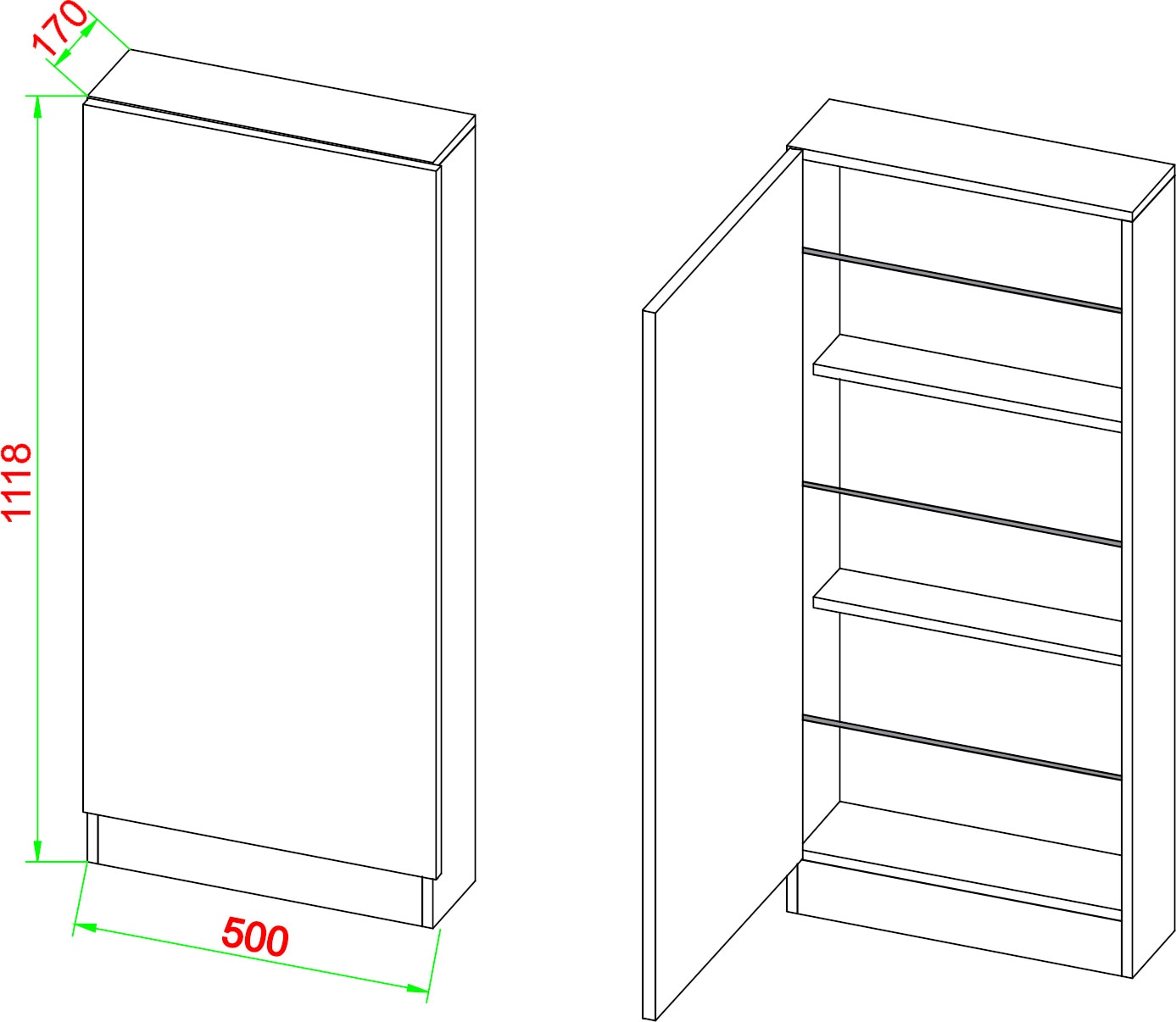 VCM Schuhschrank »VCM Holz Schuhschrank | Maße: H. 180 x B. 50 x T. 17 cm | 2 Drehtüren z. T. mit Spiegel versehen - Fulisa XL Spiegel«, (1 St.)