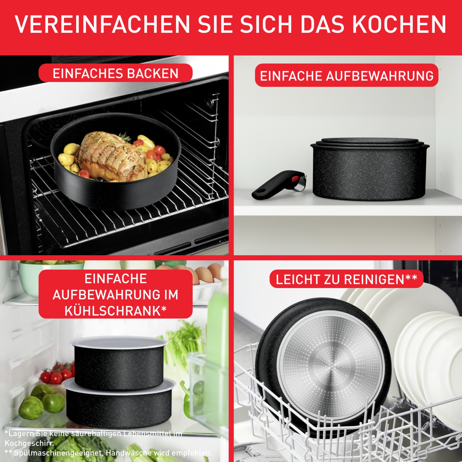 Tefal Pfannen-Set »Ingenio Black Stone«, Aluminium, (Set, 3 tlg., je 1 Pfanne Ø 24/28 cm, H: 6 cm), Antihaft, abnehmbarer Griff, Thermo-Signal, alle Herdarten, Induktion