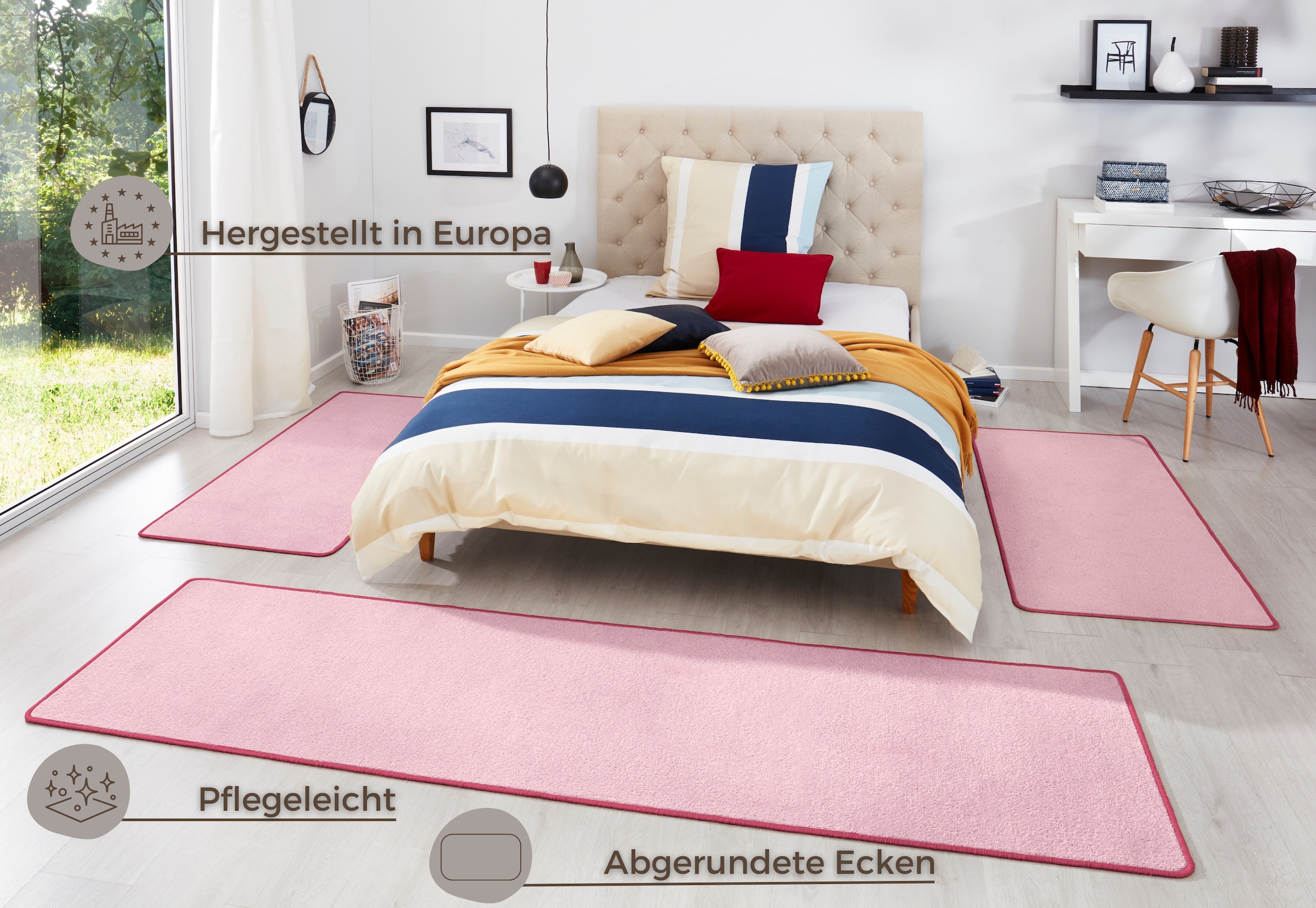 HANSE Home Bettumrandung »Fancy«, (3 tlg.), Unifarben, Bettvorleger, 3-teiliges Läufer-Set fürs Schlafzimmer