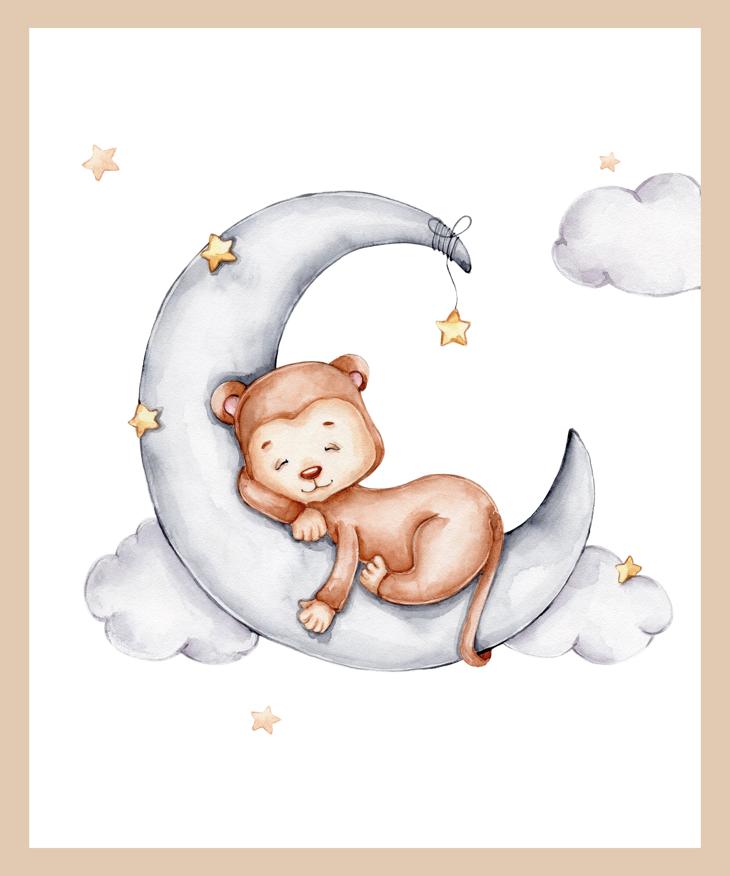 Lüttenhütt Poster »Schlafender Affe auf Mond mit Sternen«, Affen-Affenbilder-Fantasy-Tiere, (1 St.), HD Premium Druck