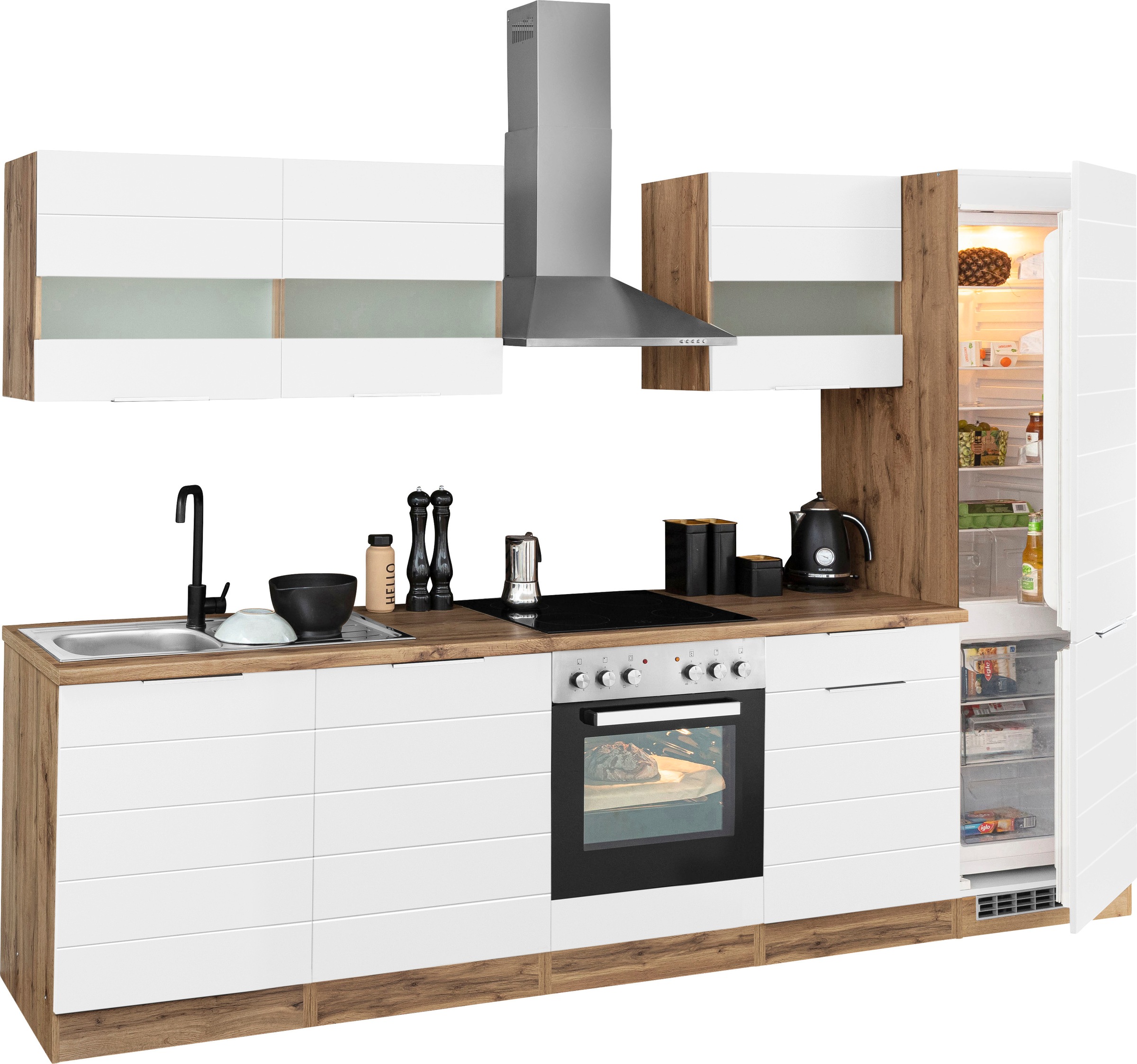 KOCHSTATION Küchenzeile »KS-Luhe« 300 cm breit, wahlweise mit oder ohne E-Geräten, gefräste MDF-Fronten