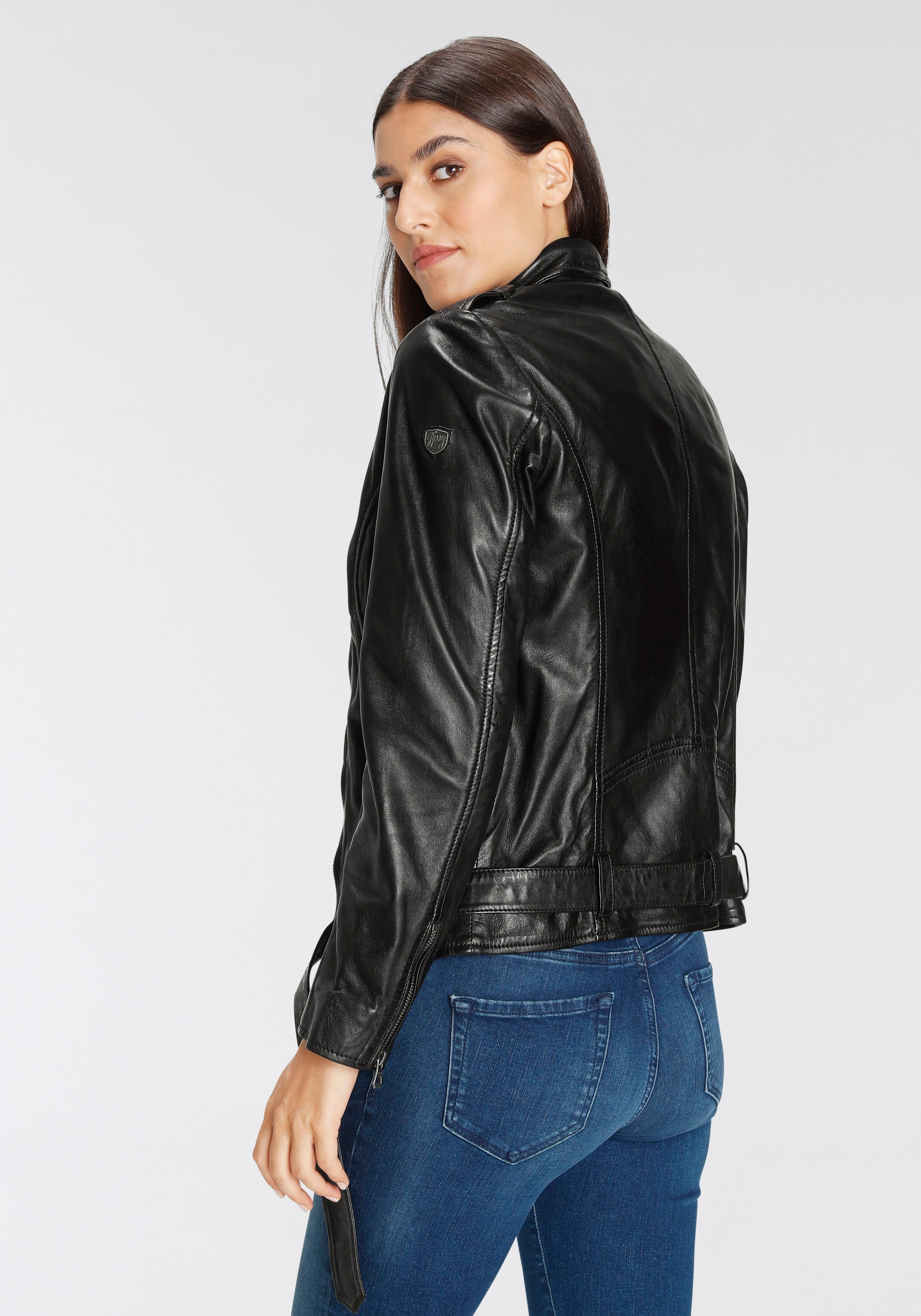 Mauritius Lederjacke »AUBREE«, lässige Bikerjacke mit Gürtel