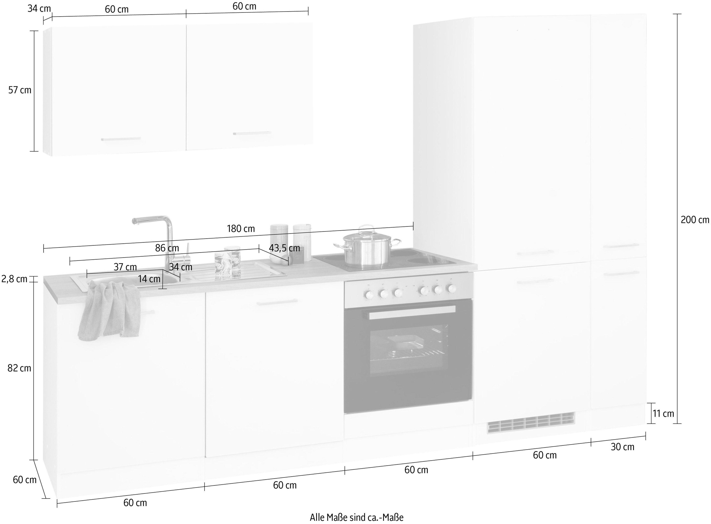 KOCHSTATION Küchenzeile »KS-Visby«, ohne E-Geräte, 270 cm, für Kühl/Gefrierkombination und Geschirrspüler