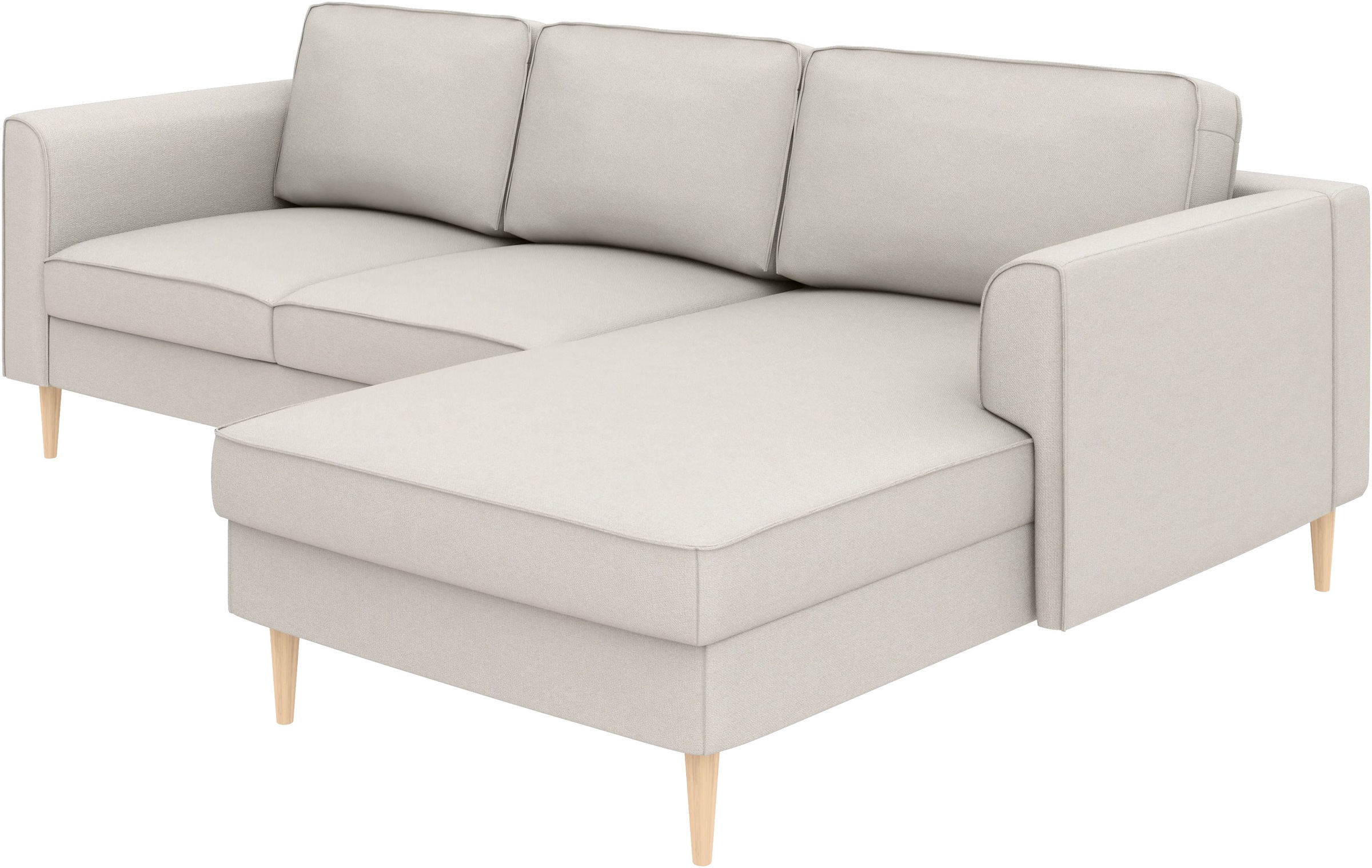 Home affaire Ecksofa »Booster, whlw. mit Schlaffunktion & Bettkasten, Fuß Buche lackiert« Recamiere beidseitig montierbar, L-Form, in Cord & Struktur, B: 232 cm