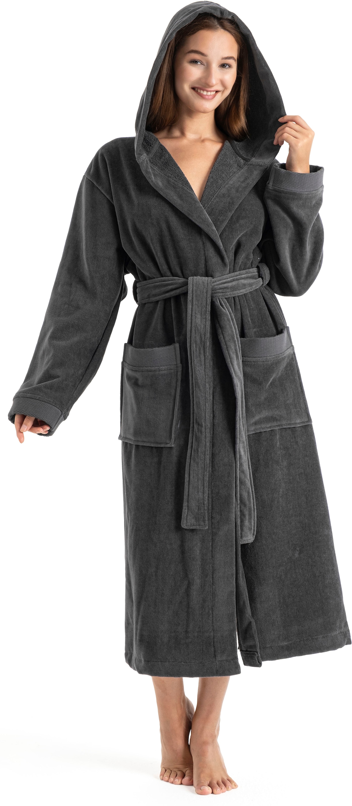 OTTO home Unisex-Bademantel »Fenya, 330 g/m², Premium, Hotelbademantel, Morgenmantel,  Sauna & Spa« 1 Stk. Reißverschlusstaschen, weich mit GRATIS-Zugabe: 1x Duschtuch 70x140 cm