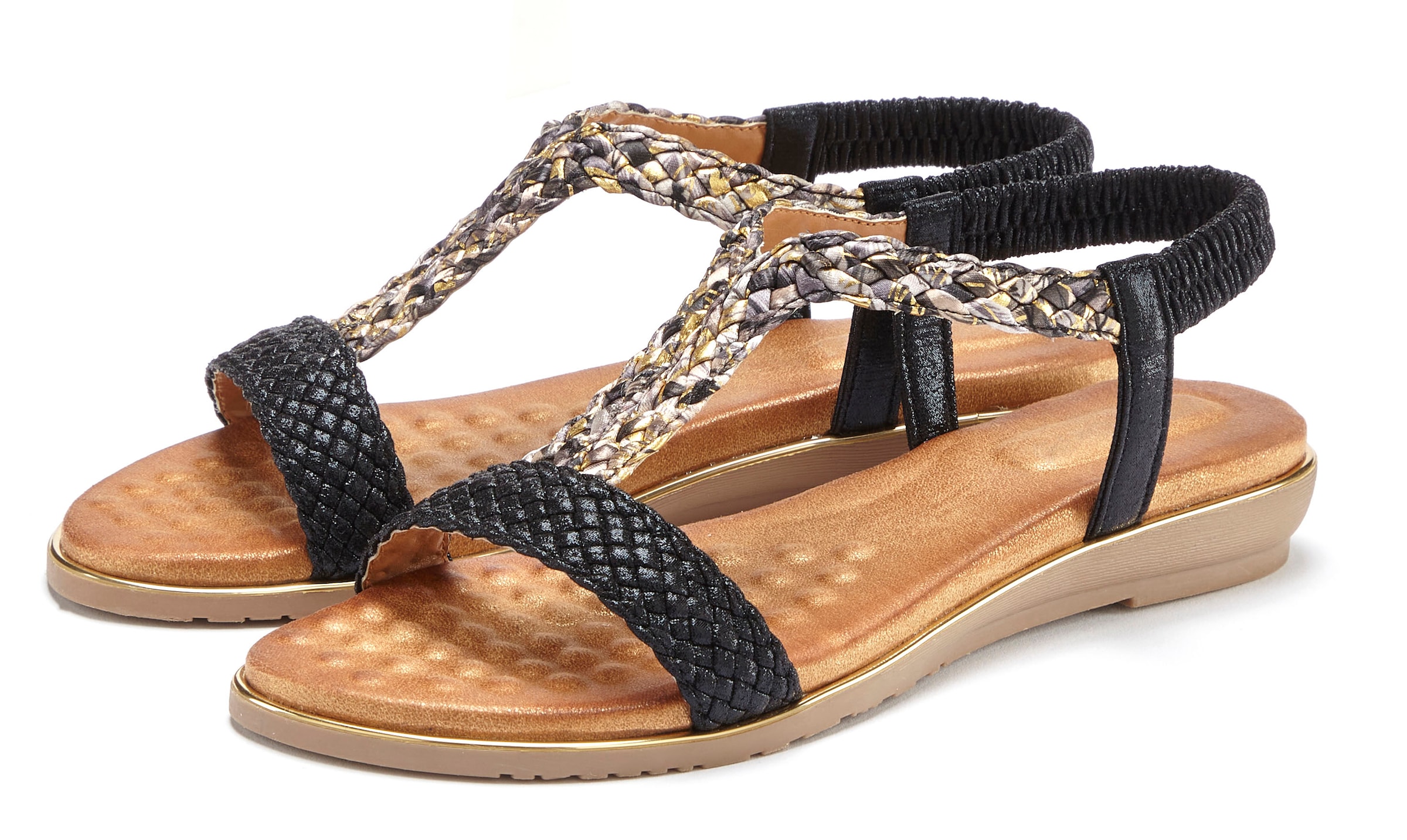 Sandale, Sandalette, Sommerschuh mit geflochtenen Riemchen und weichem Fußbett