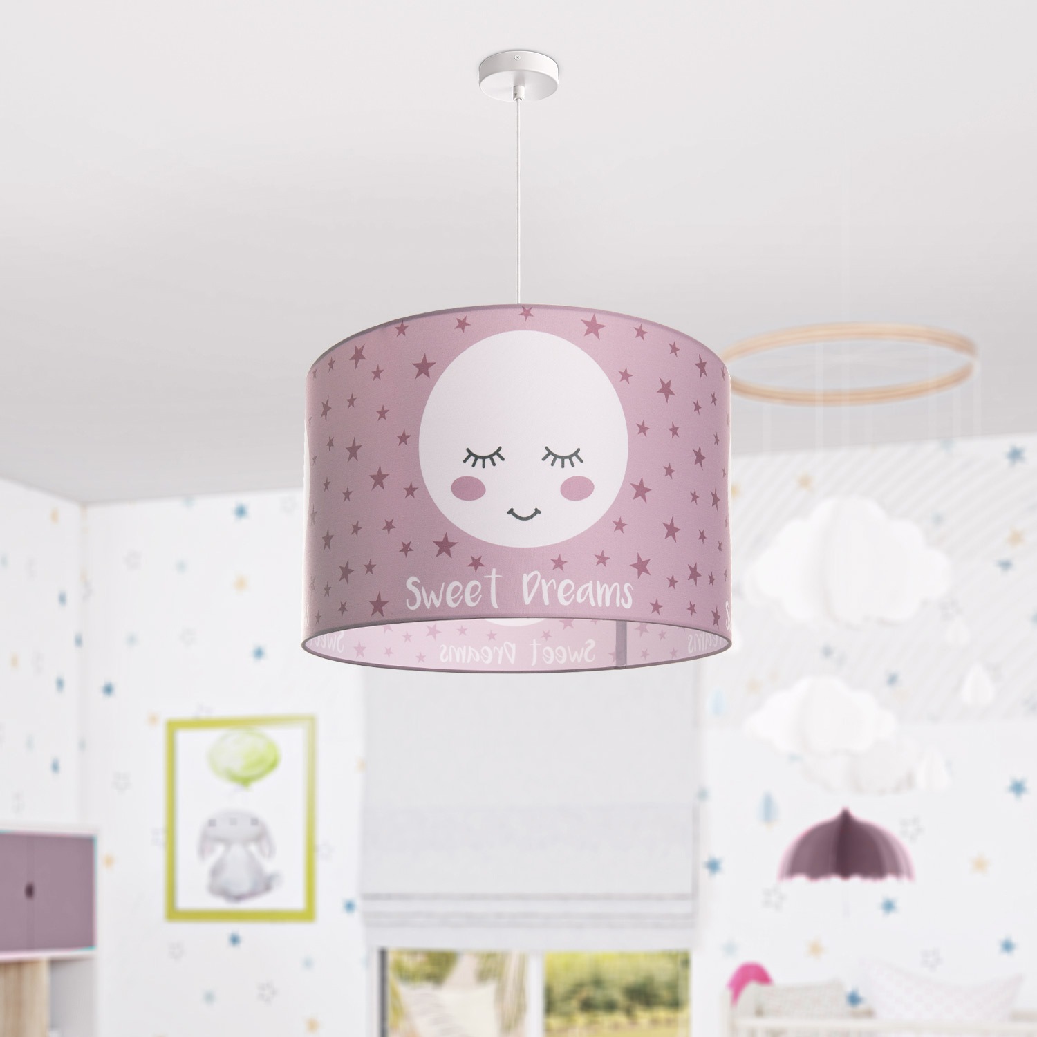 Paco Home Pendelleuchte »Aleyna 103«, 1 flammig, Leuchtmittel E27 | ohne Leuchtmittel, Kinderlampe Deckenlampe LED Kinderzimmer Lampe Mond-Motiv, E27