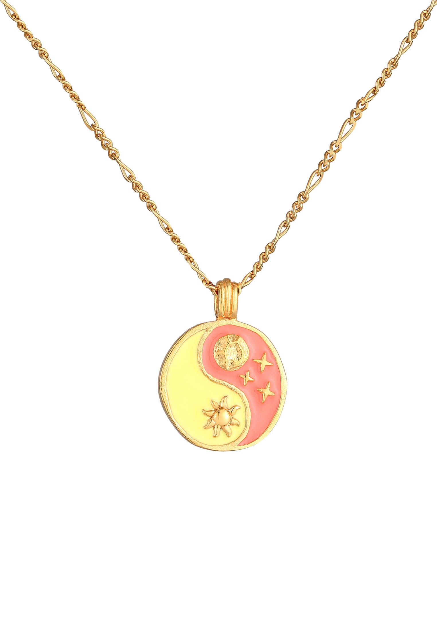 Elli Kette mit Anhänger »Halskette Yin Yang Sonne Mond Figaro 925 Silber vergoldet«