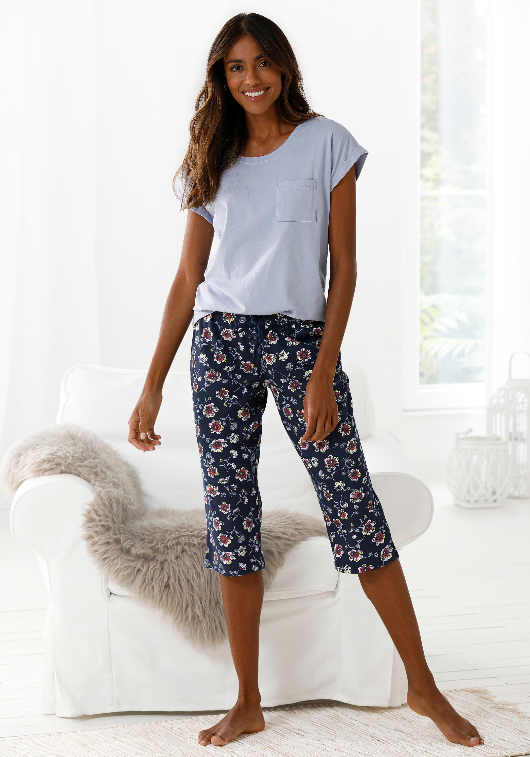 Vivance Dreams Capri-Pyjama, (2 Schlafhose online mit gemusterter bei tlg., 1 Stück), OTTO