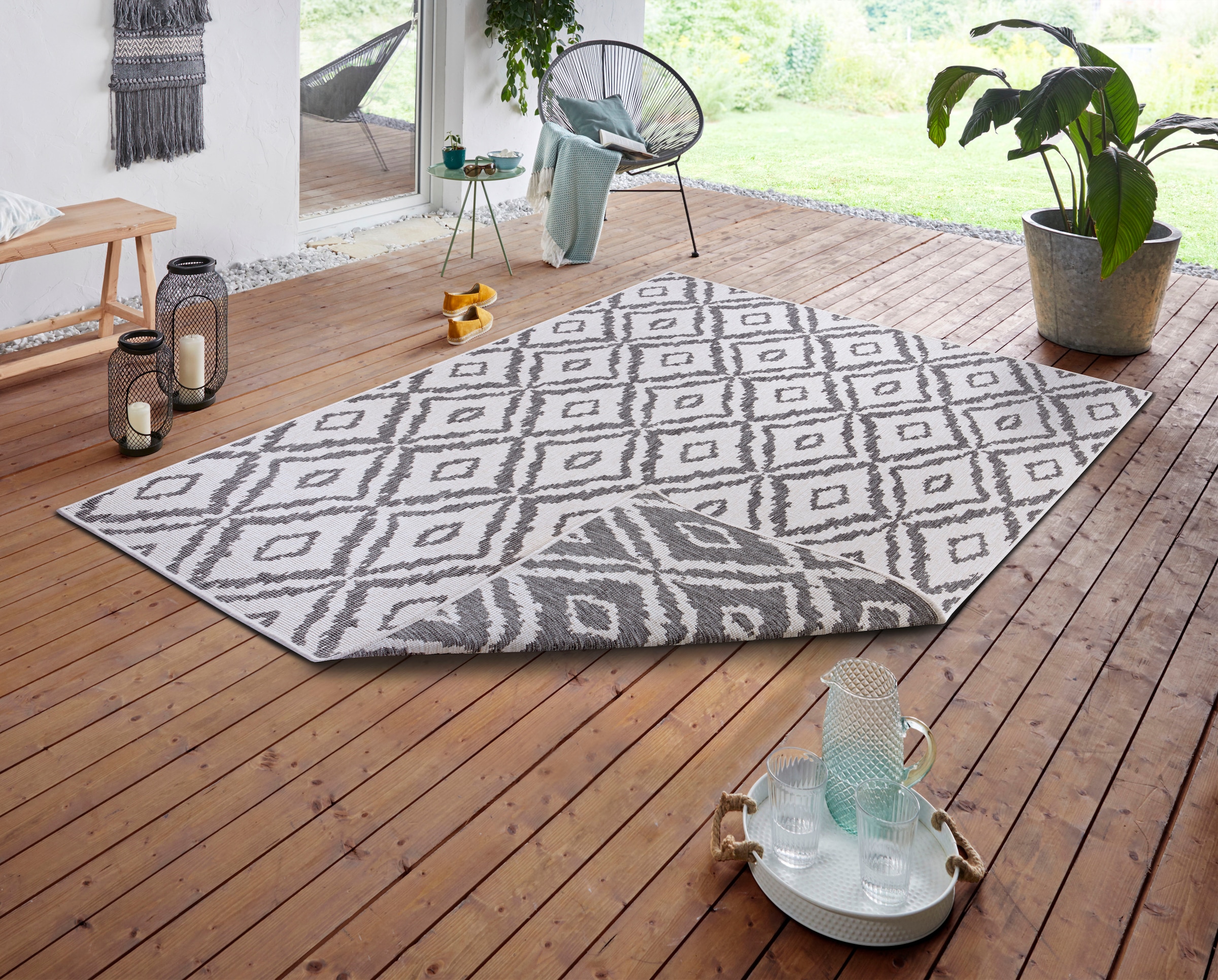 NORTHRUGS Teppich »Rio«, rechteckig, 5 mm Höhe, Rauten Design, Robust, Pflegeleicht, Flachgewebe, Wendbar