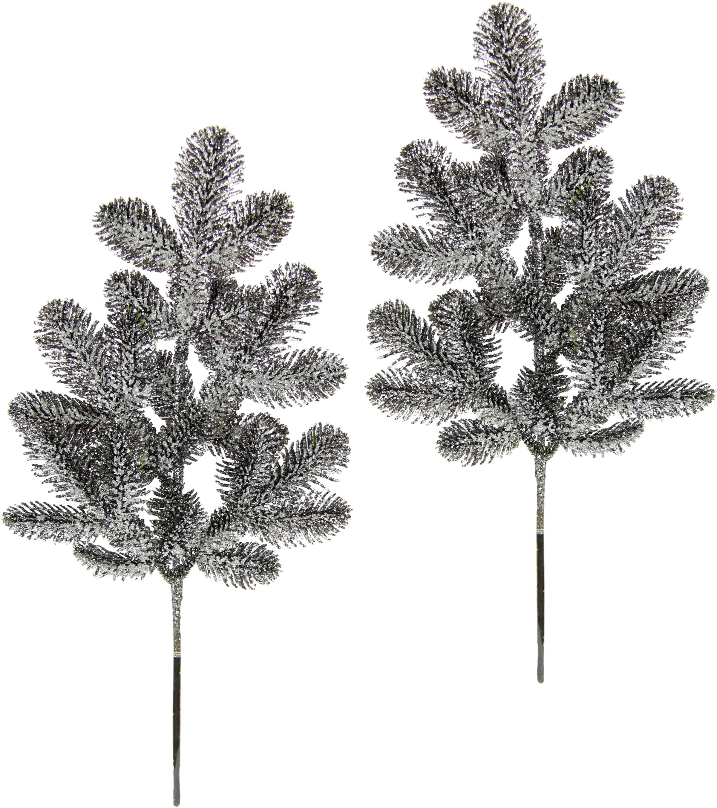 I.GE.A. Winterliche Kunstpflanze »Kunstzweig mit Glitter, in Frost-Optik«, geeist, 2er Set, schwarz, Weihnachtsdeko