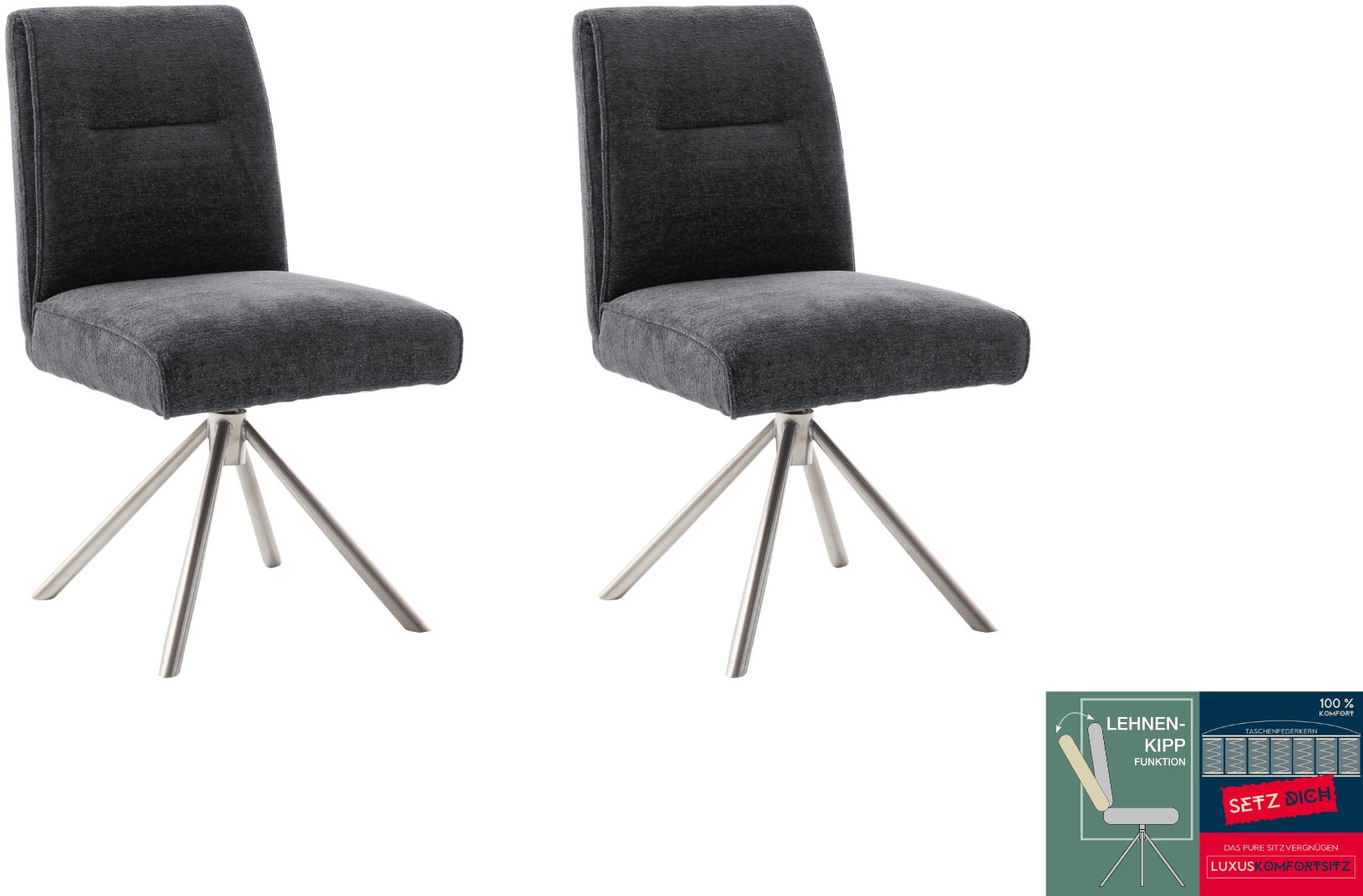 MCA furniture 4-Fußstuhl »DELANE Esszimmerstuhl (2er Set) - Stuhl« (Set) 2 Stk.Taschenfederkern, Lehnenkippfunktion, beweglicher Rücken, 360° drehbar