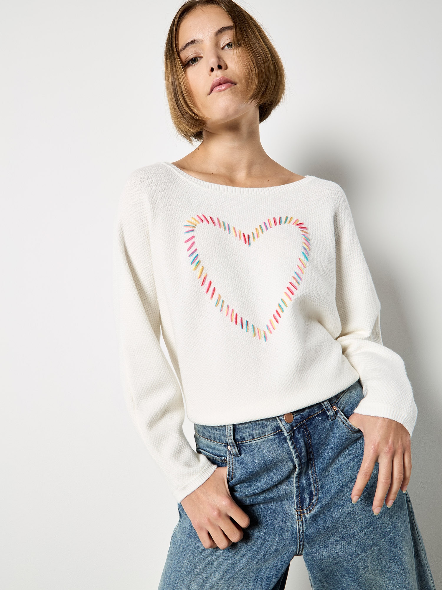 Apricot Strickfleece-Pullover »Pullover« mit bunten Herzstickereien