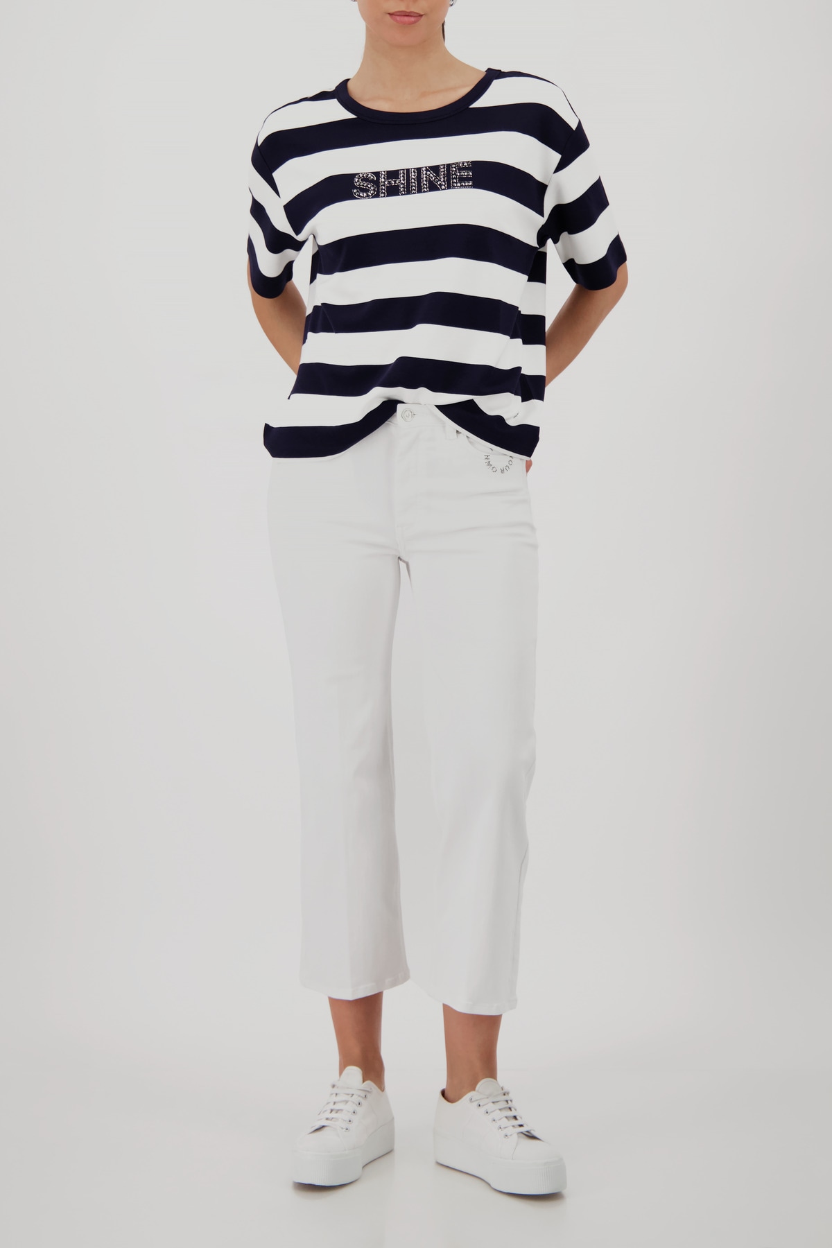 Monari Sweatshirt »Sweatshirt Basic Ringel+Schmuck«, Regular fit mit Strasssteinen
