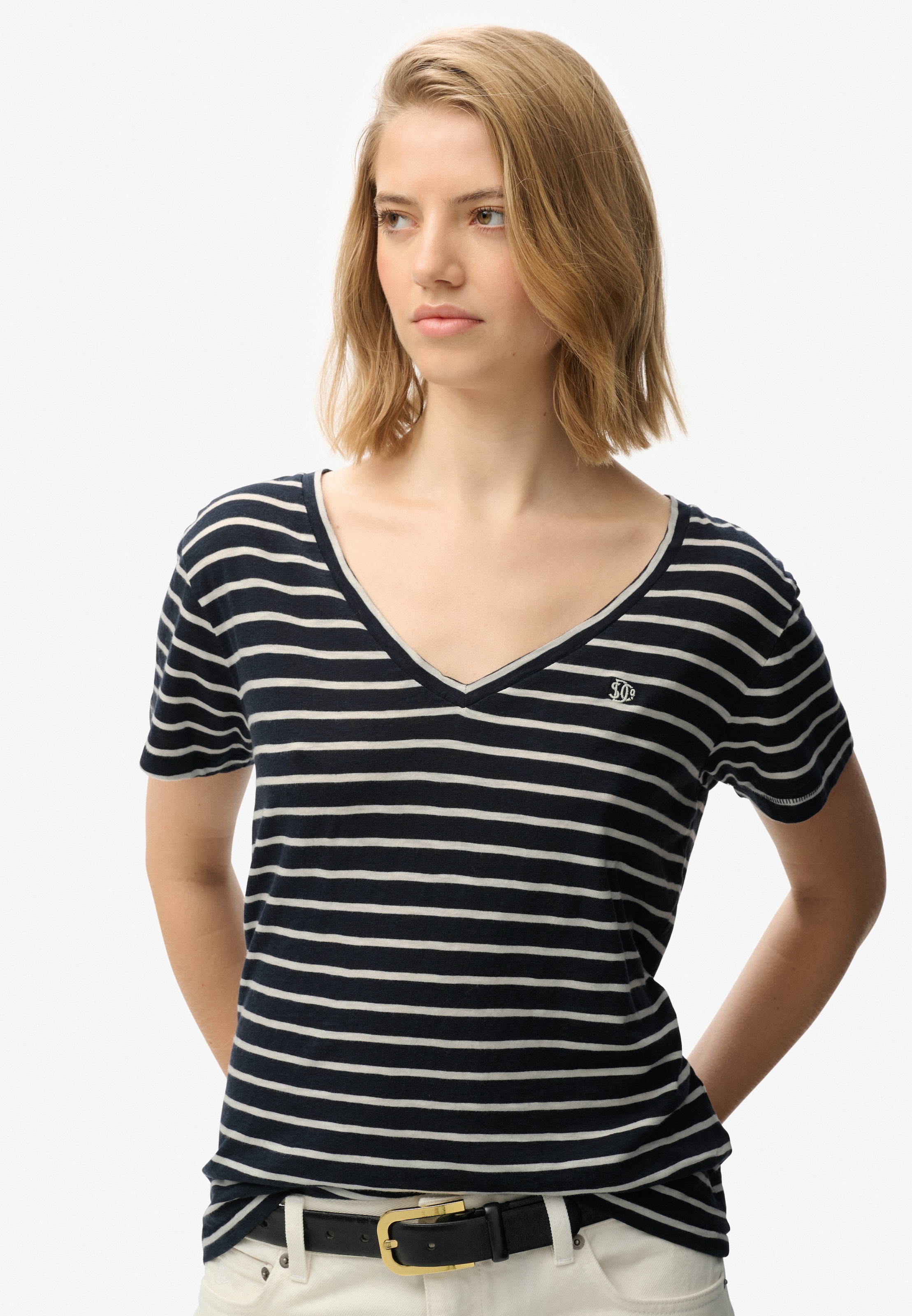 Superdry T-Shirt »STUDIOS SLUB EMB VEE TEE« Baumwollmischung, relaxed fit