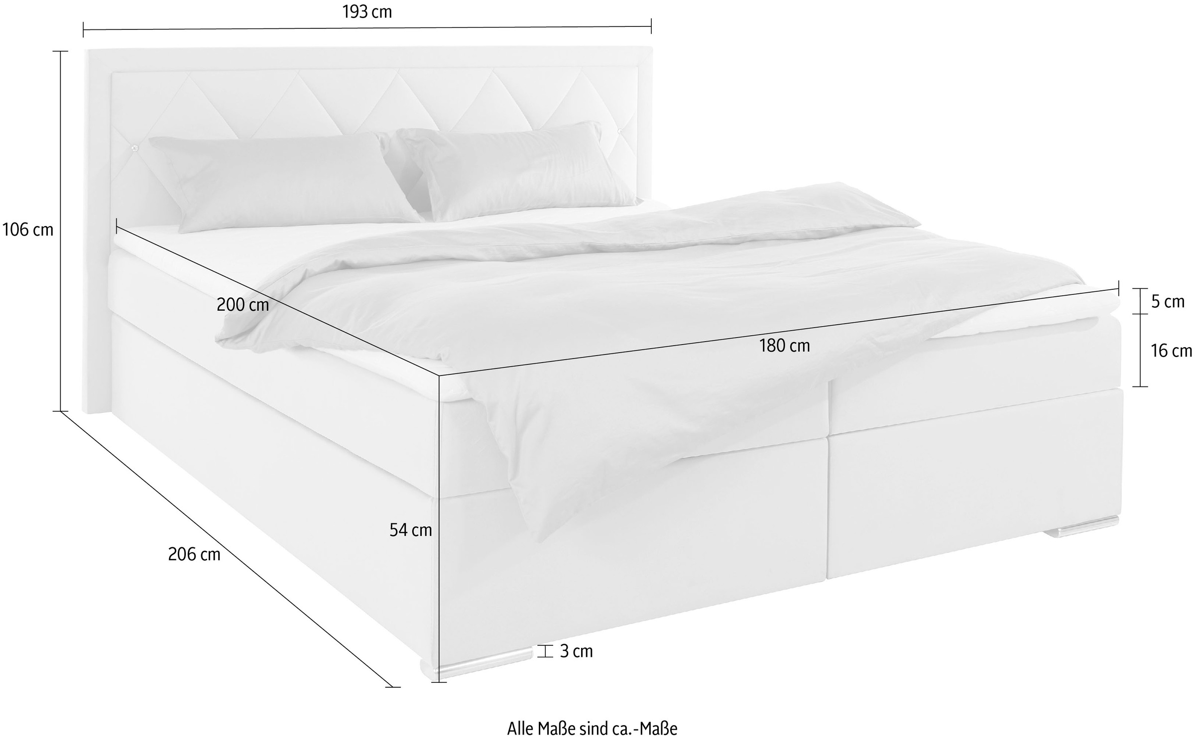 Leonique Boxbett »Alfie, Bestseller, wahlweise mit Bettkasten«, mit Straßsteinen im Kopfteil, H2, H3 und H4 wählbar