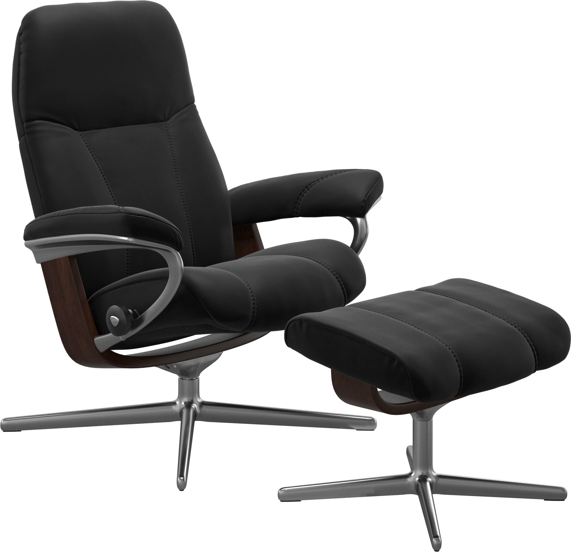 Stressless® Relaxsessel »Consul«, (Set, Relaxsessel mit Hocker), mit Hocker, mit Cross Base, Größe S, M & L, Holzakzent Braun