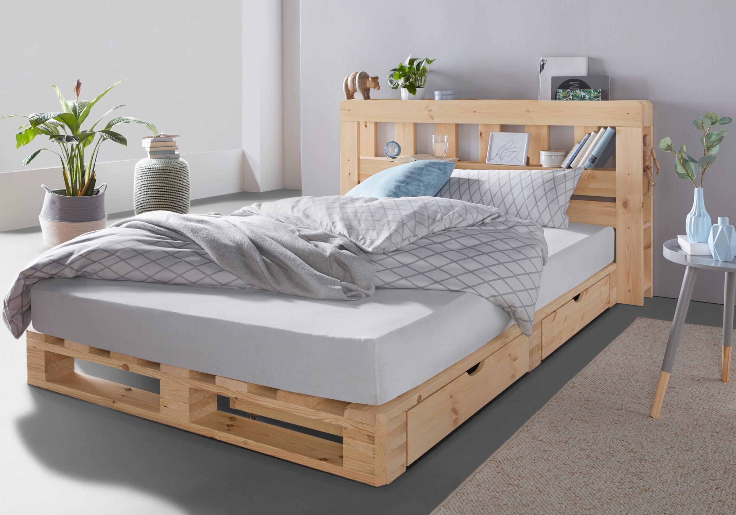 Home affaire Palettenbett »"ALASCO " BESTSELLER! Mit Schublade«, zertifiziertes Massivholz, erweiterbar zum Doppel- oder Familienbett