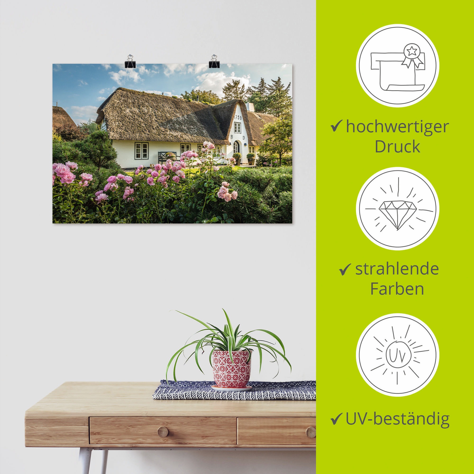 Artland Wandbild »Historischer reetgedeckter Hof in Keitum«, Gartenbilder, (1 St.), als Alubild, Leinwandbild, Wandaufkleber oder Poster in versch. Größen