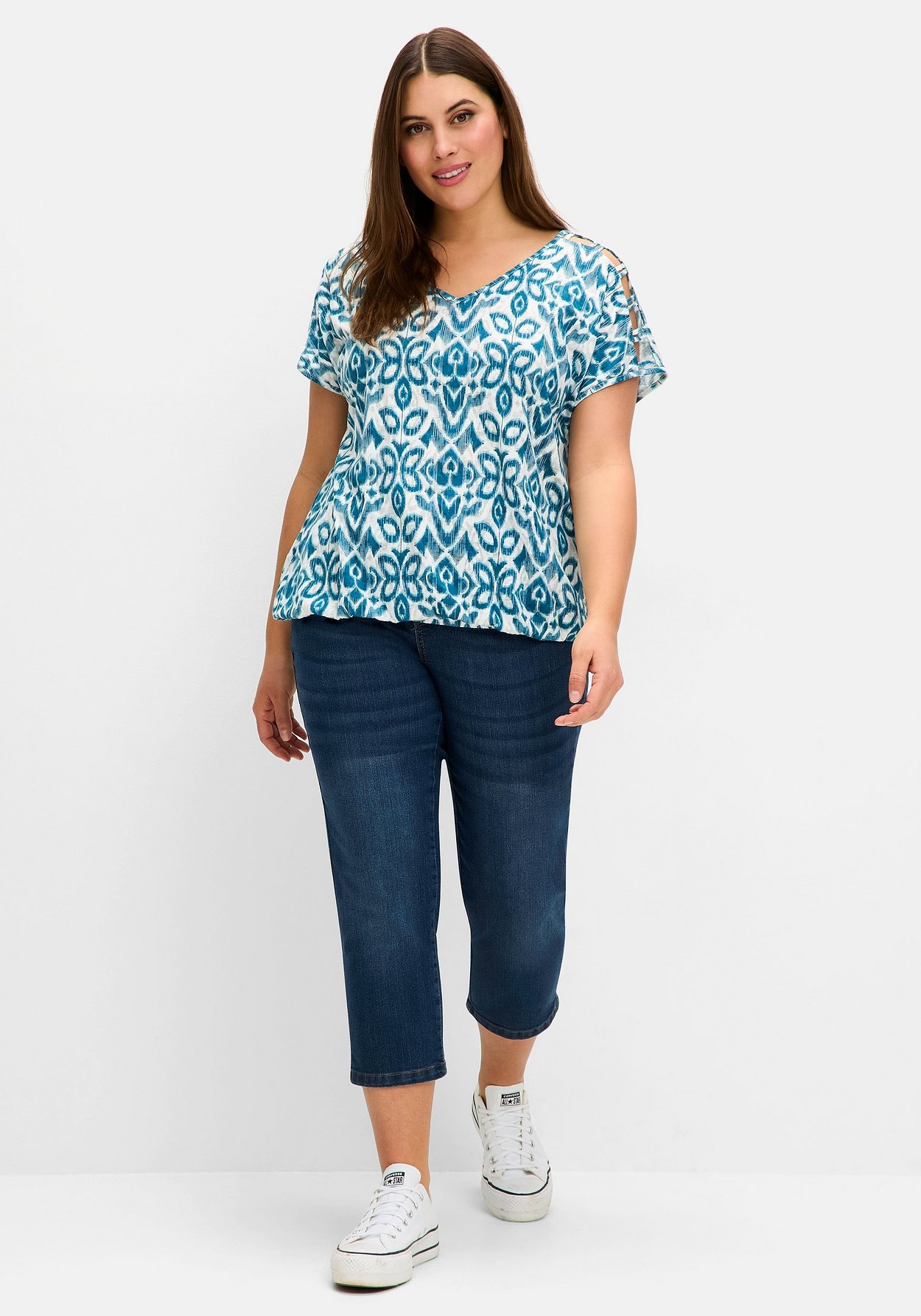 Sheego T-Shirt »Ausbrenner-Shirt mit Gummizugbund«