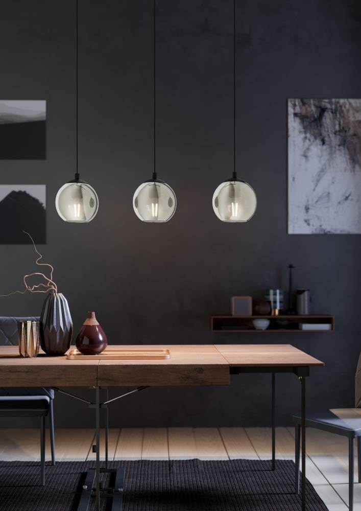 EGLO Pendelleuchte »ARISCANI«, 3 flammig, Leuchtmittel E27 | ohne Leuchtmittel, Lampe für Esstisch, Hängeleuchte, Rauchglas schwarz transparent, E27