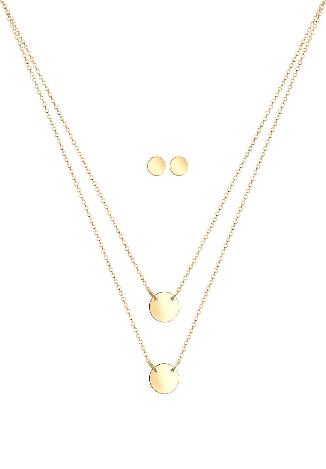 Elli Ohrring und Ketten Set »Schmuckset Plättchen Layer Look 925 Sterling Silber vergoldet«
