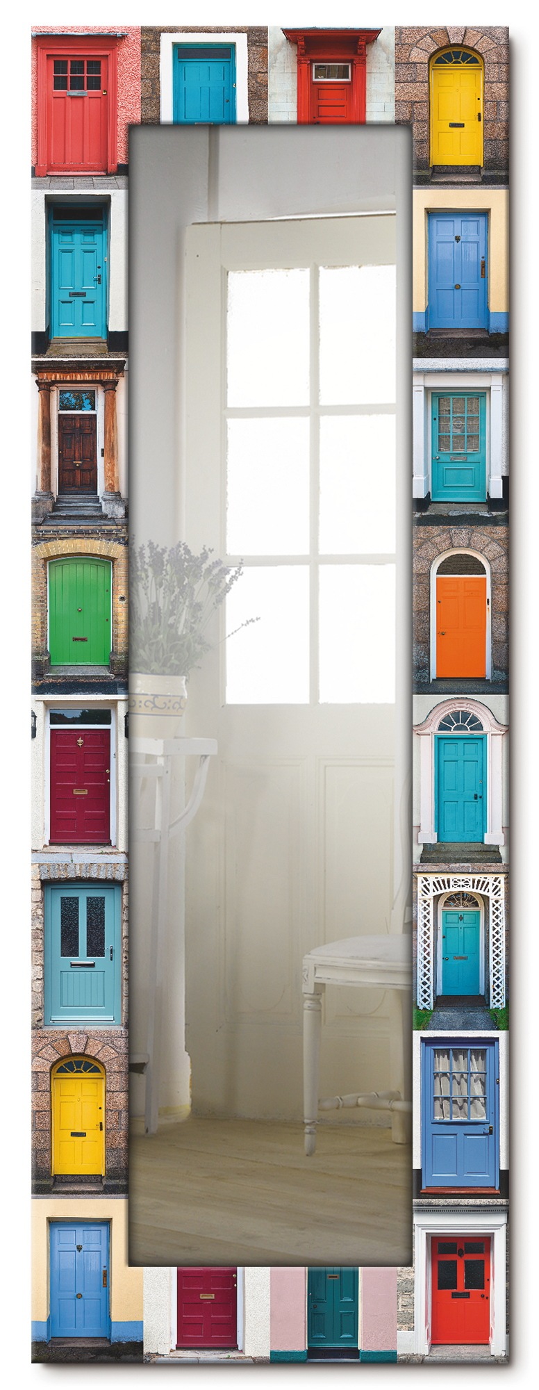 Artland Dekospiegel »Fotocollage von 32 bunten Haustüren«, gerahmter  Ganzkörperspiegel, Wandspiegel, mit Motivrahmen, Landhaus online bei OTTO