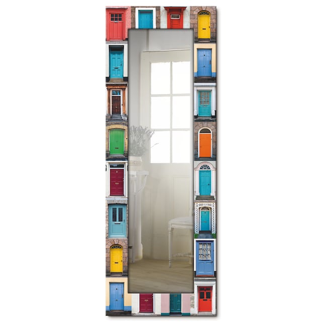 Artland Dekospiegel »Fotocollage von 32 bunten Haustüren«, gerahmter  Ganzkörperspiegel, Wandspiegel, mit Motivrahmen, Landhaus online bei OTTO